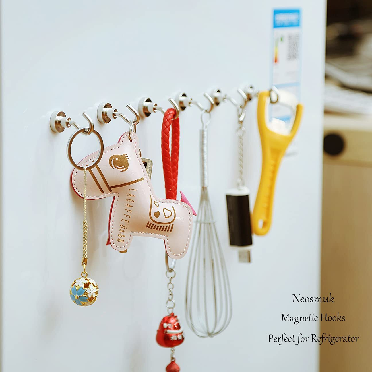 Neosmuk Magnetic Hooks,30Lb+ Heavy Duty Earth Magnets With Hook For Refrigerator, Extra Strong Cruise Hook For Hanging, Magnetic Hanger For Cabins, Grill (Silver White, Pack Of 10)
