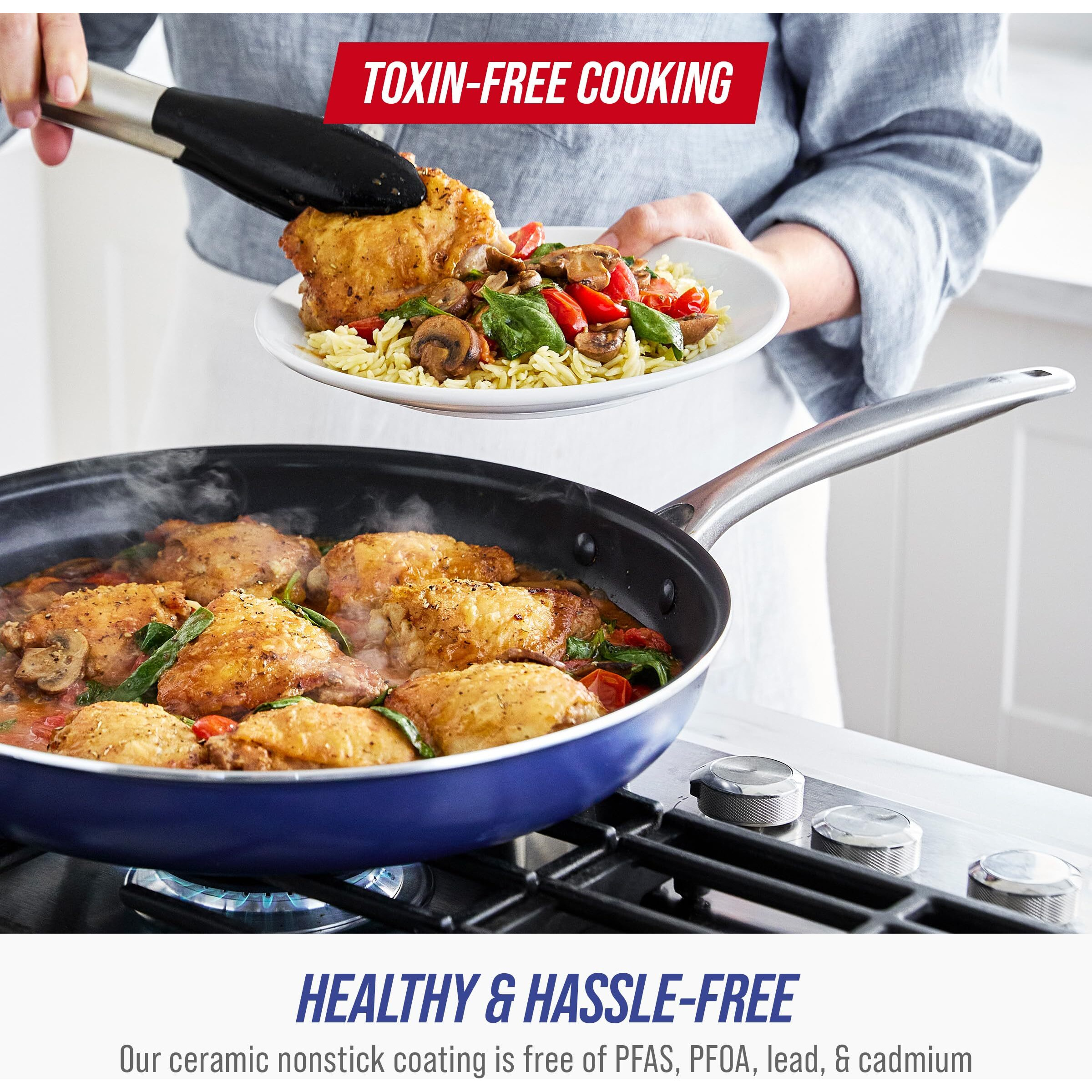 Blue Diamond Cookware Diamond Infused Ceramic Nonstick 9.5"" And 11"" Frying Pan Skillet Set, Pfas-Free, Dishwasher Safe, Oven Safe, Blue