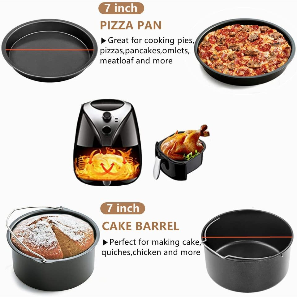 Air Fryer Accessories For Ninja Gowise Cosori Phillips Cozyna Gourmia Zeny, For 5.5/5.8/6.5 Qt With 7 Inch Cake Barrel,Pizza Pan And Nore