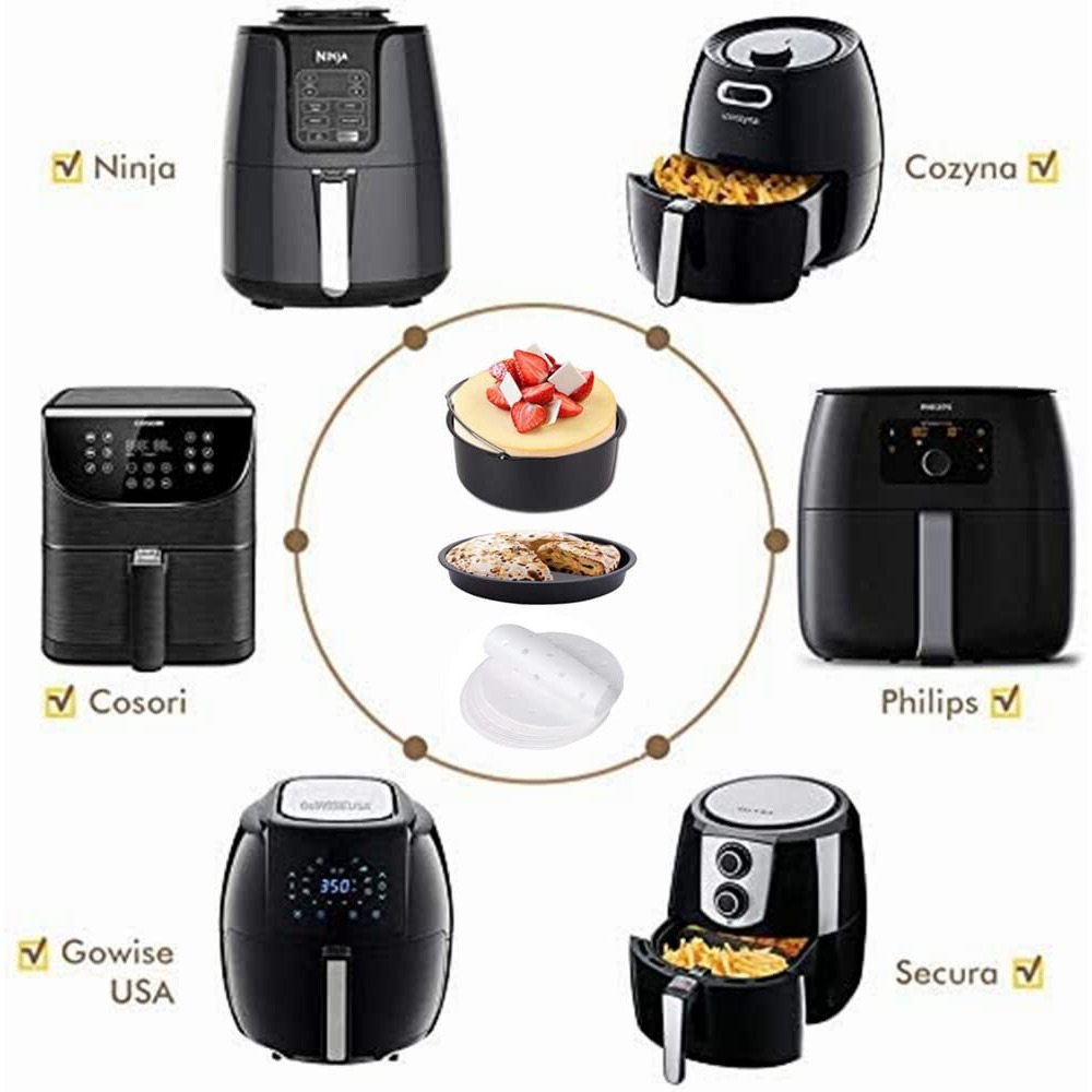 Air Fryer Accessories For Ninja Gowise Cosori Phillips Cozyna Gourmia Zeny, For 5.5/5.8/6.5 Qt With 7 Inch Cake Barrel,Pizza Pan And Nore