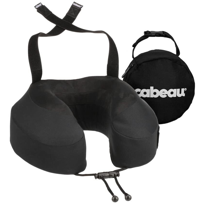 Cabeau Evolution S3 Travel Neck Pillow Memory Foam Neck Support, Adjustable Clasp, And Seat Strap Attachment - Comfort On-The-Go With Carrying Case For Airplane, Train, And Car (Jet Black)