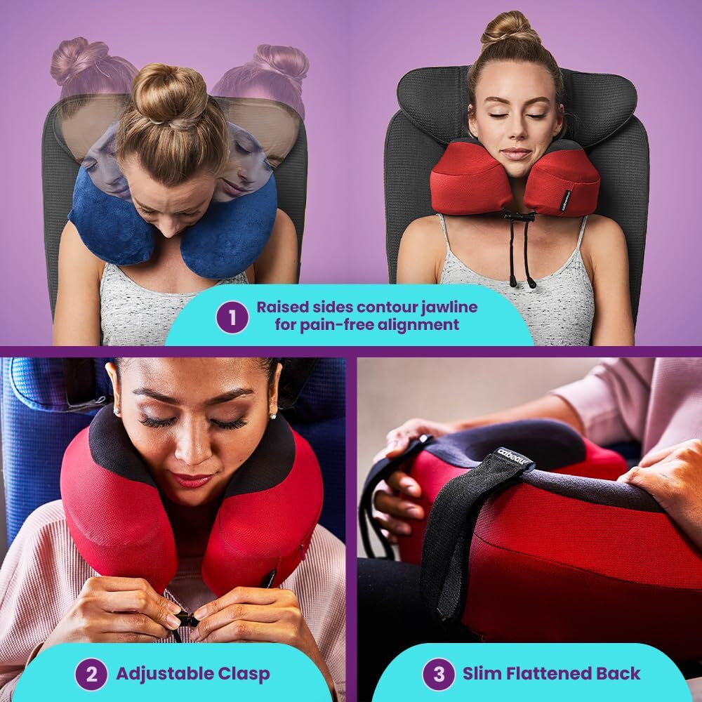 Cabeau Evolution S3 Travel Neck Pillow Memory Foam Neck Support, Adjustable Clasp, And Seat Strap Attachment - Comfort On-The-Go With Carrying Case For Airplane, Train, And Car (Jet Black)