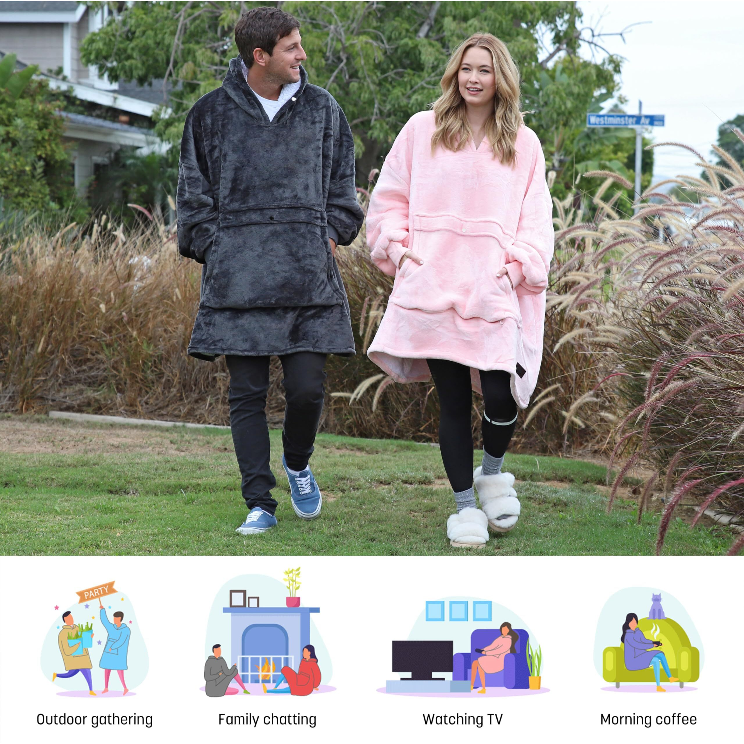 Catalonia Oversized Wearable Blanket Hoodie Sweatshirt, Comfortable Sherpa Lounging Pullover For Adults Men Women Teenagers Wife Girlfriend Gift