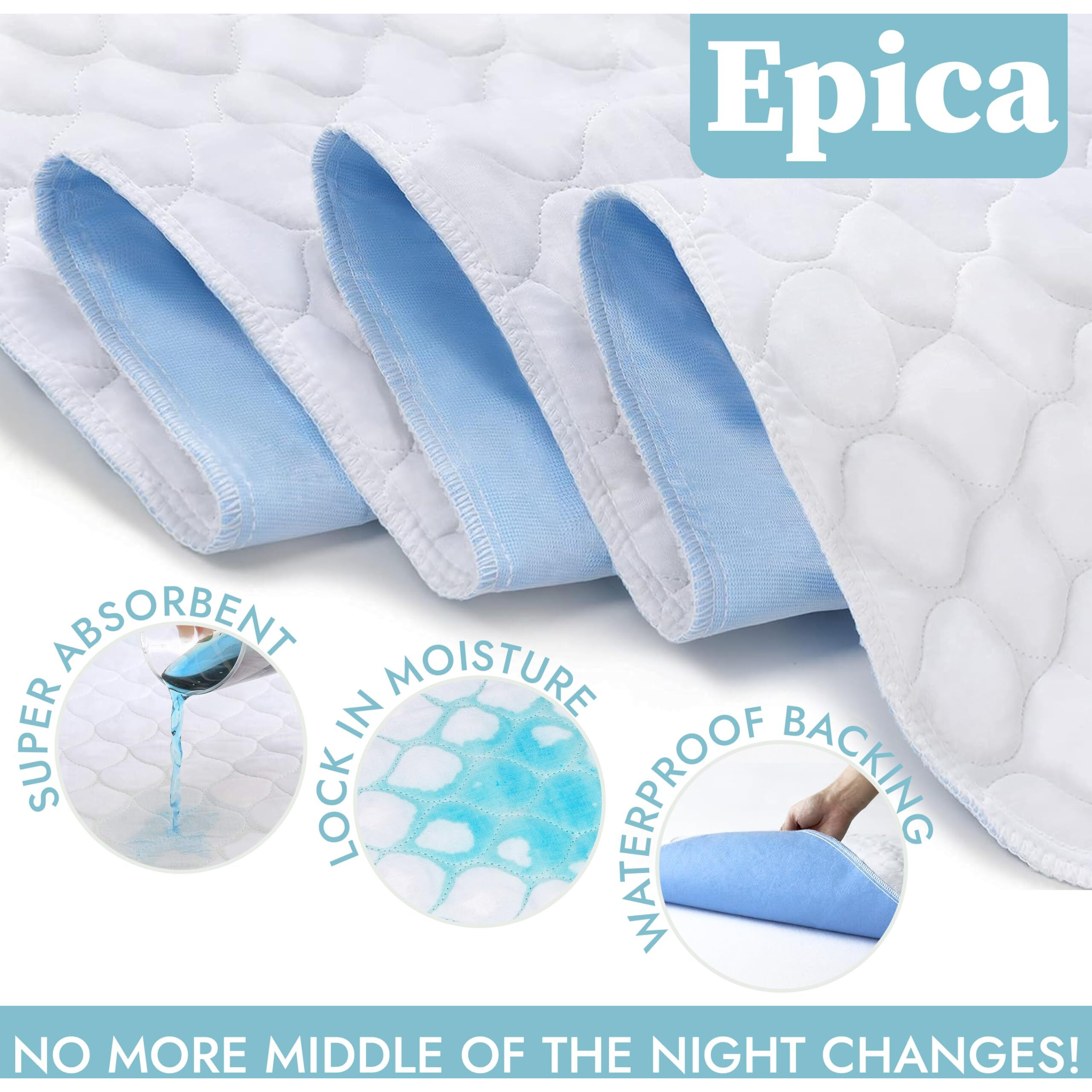 Epica Premium Ultra Plus Waterproof Sheet Protector Bed Pad, Under-Pad, Quilted, Waterproof, And Washable, 34"" X 52"" For Children Or Adults With Incontinence (34   X 52    (500 Washes ) Pack Of 1