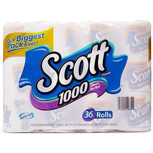 Scott 1000 Sheets Per Roll Toilet Paper,36 Rolls Bath Tissue