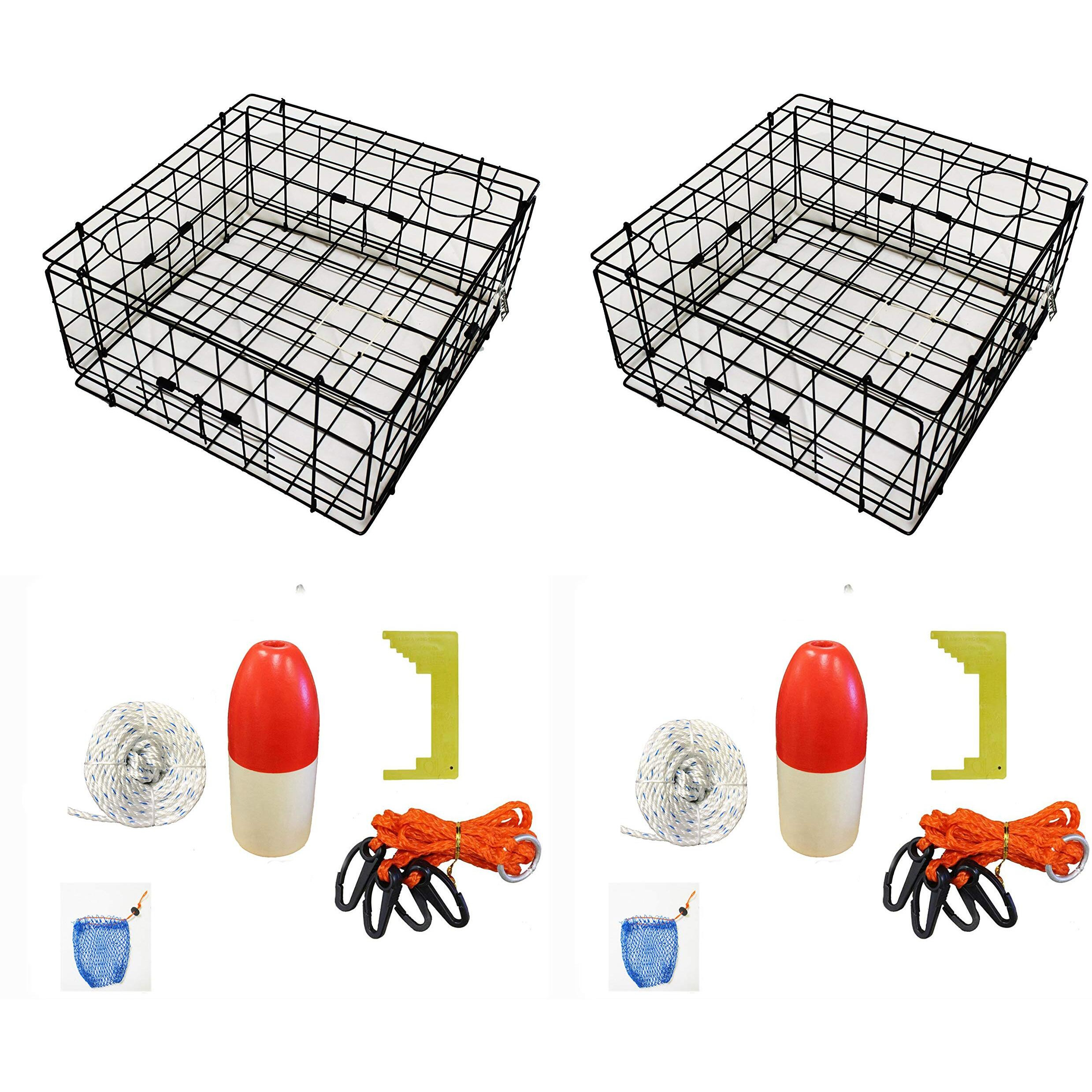 2-Pack Of Kufa Vinyl Coated Crab Trap & Accessory Kit Including 100' Rope, Caliper, Harness, Bait Bag & Red/White Float (6"&quotX14"" Float, 1/4"" Non Lead Sinking Line)