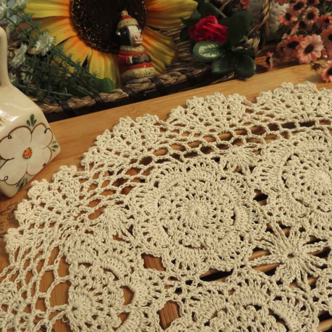 Phantomon Lace Doilies Handmade Crochet Placemats Cotton Doilies Cloth Lace, Pack Of 4, Oval Shape, 12 X 17 Inch (Beige)