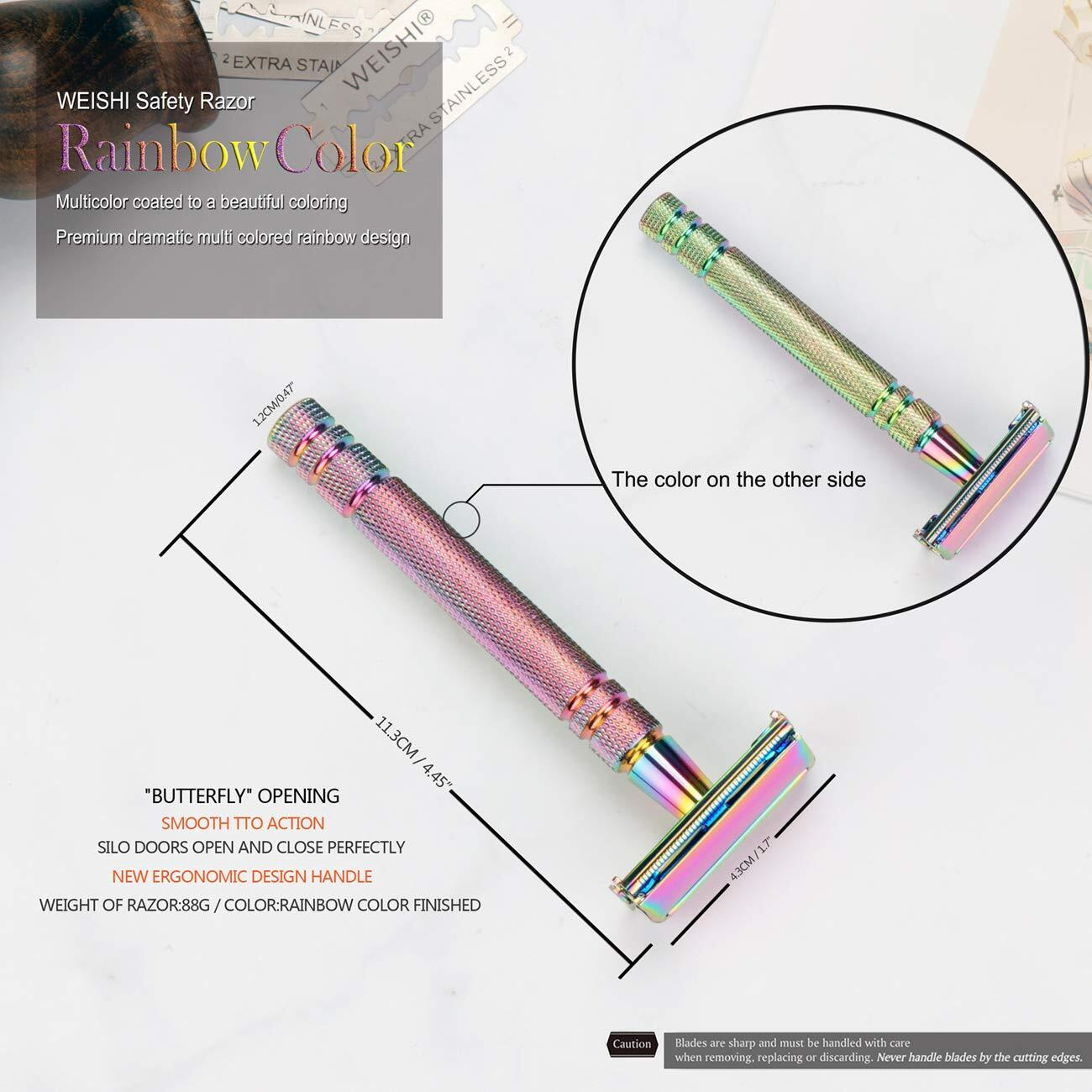 Weishi Safety Razor Butterfly Open Double Edge Elegant Rainbow Color Womens Razor