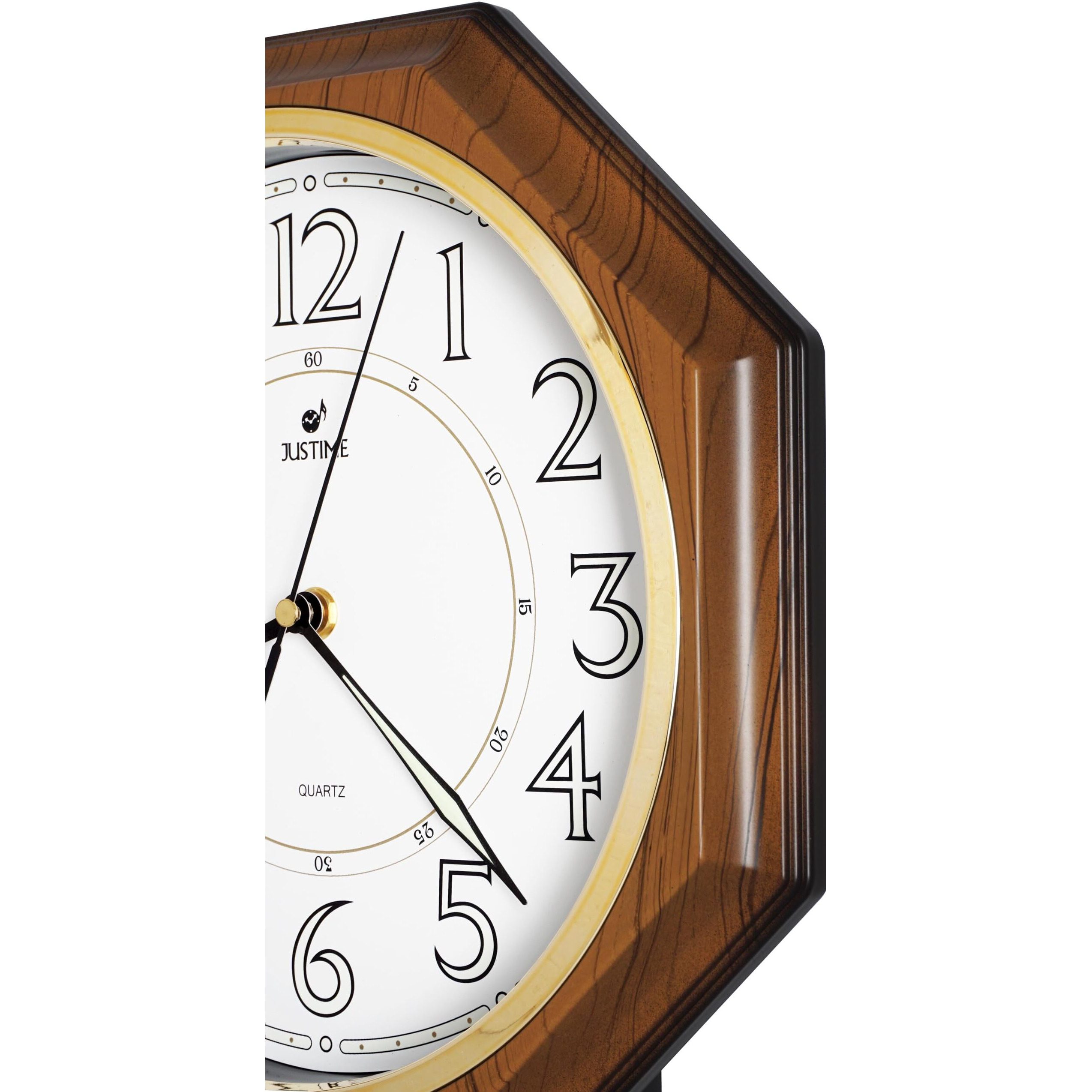Justime Traditional Schoolhouse Pendulum Luminous Wall Clock Chimes Hourly With Westminster Melody Made In Taiwan (Pp0258-L-Lw Light Wood Grain)
