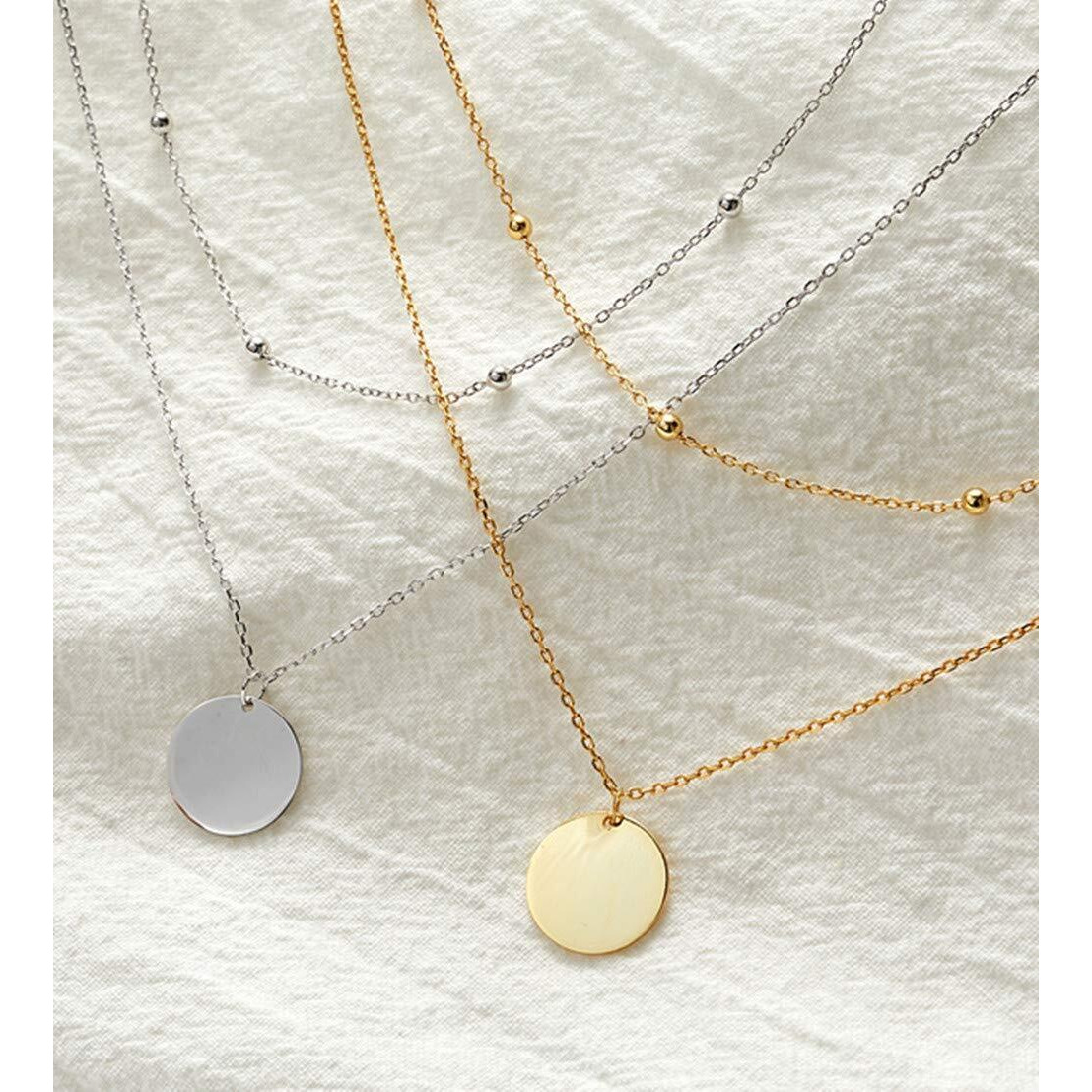 Layered Disc Pendant Choker Necklace For Women 925 Sterling Silver-Tone,Gold-Tone Dainty Full Moon Circle Coin Collar Two-Double Chain Fashion Y Jewelry Best Box Birthday Wedding (Silvery)
