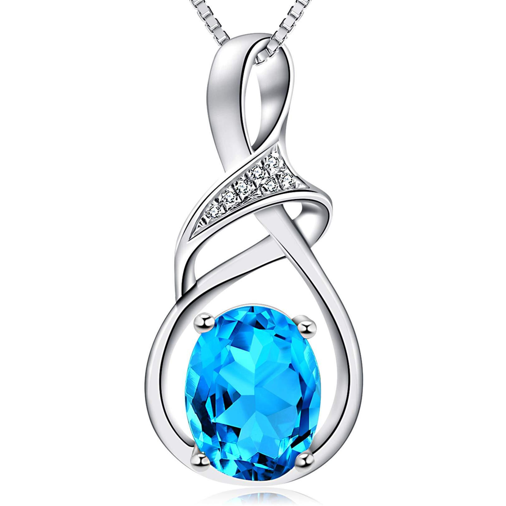 Hxzz Fine Jewelry Birthstone Gifts For Women Natural Gemstone Swiss Blue Topaz Sterling Silver Pendant Necklace Birthday Anniversary For Wife Mom