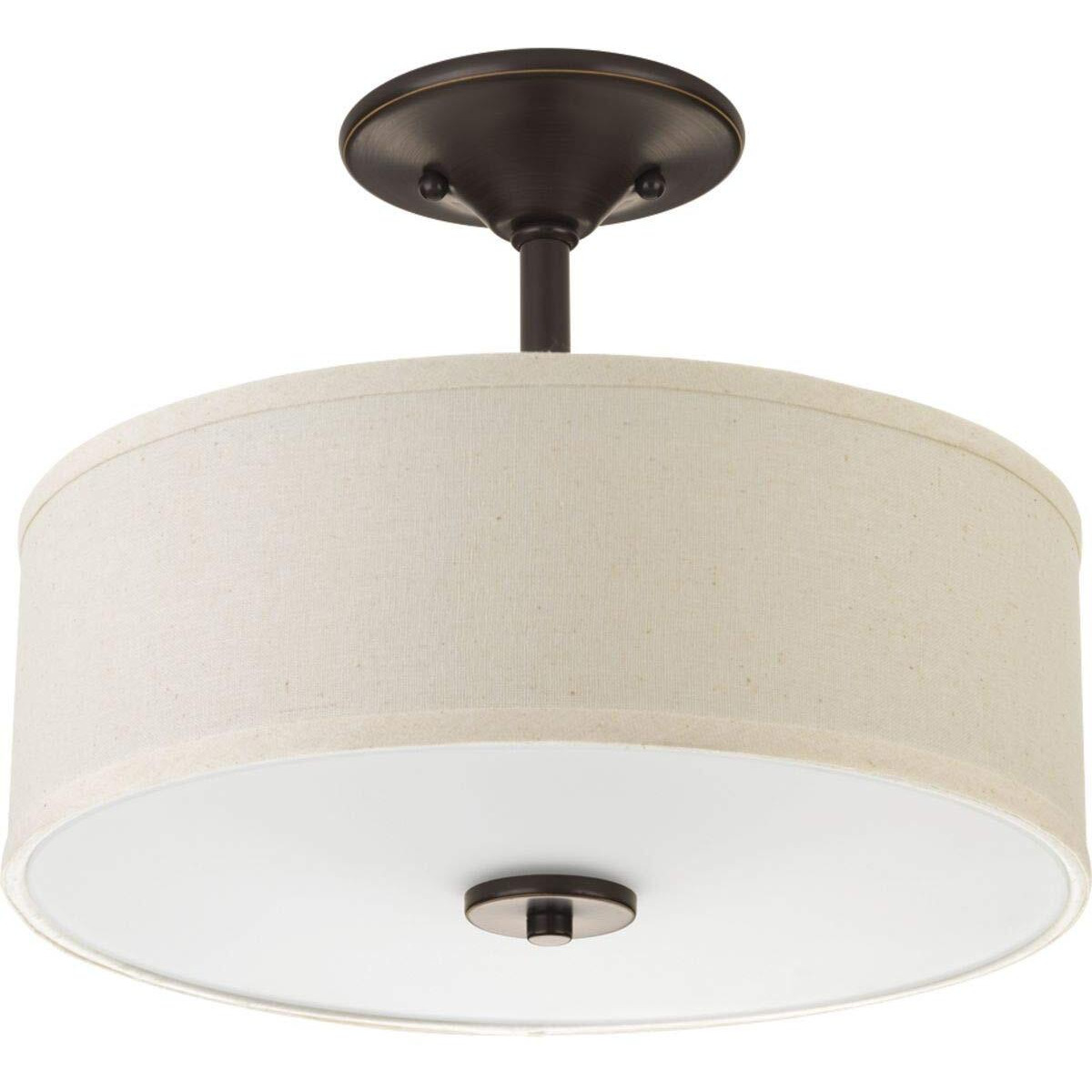 Progress Lighting P3712-20 Inspire Close-To-Ceiling, 13    Diameter|10-1/8    Height, Off-White Linen Shade, Antique Bronze