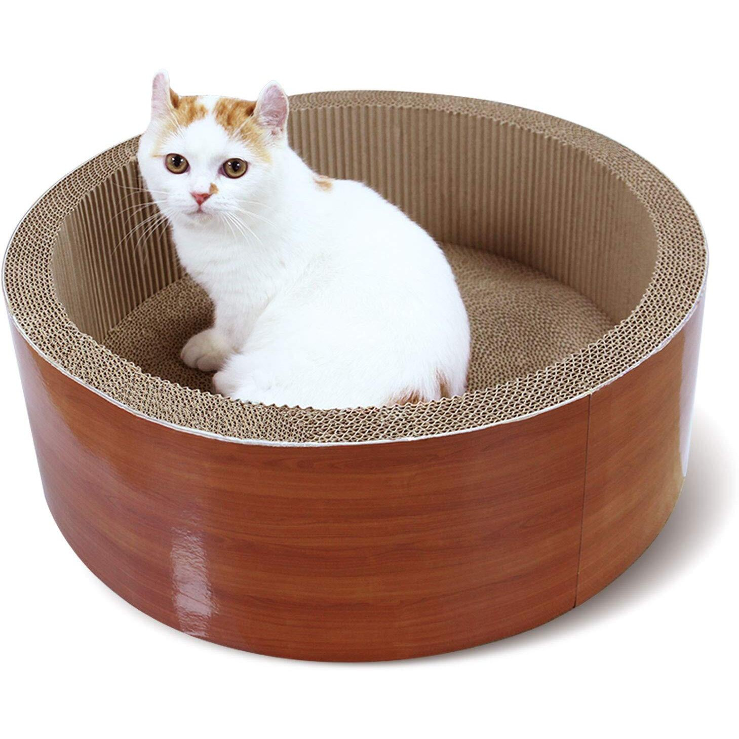 Fluffydream Scratchme Cat Scratcher Post & Board, Round Cat Scratching Lounge Bed, Durable Pad Prevents Furniture Damage, 17.32'' X 17.32''X 6.11''