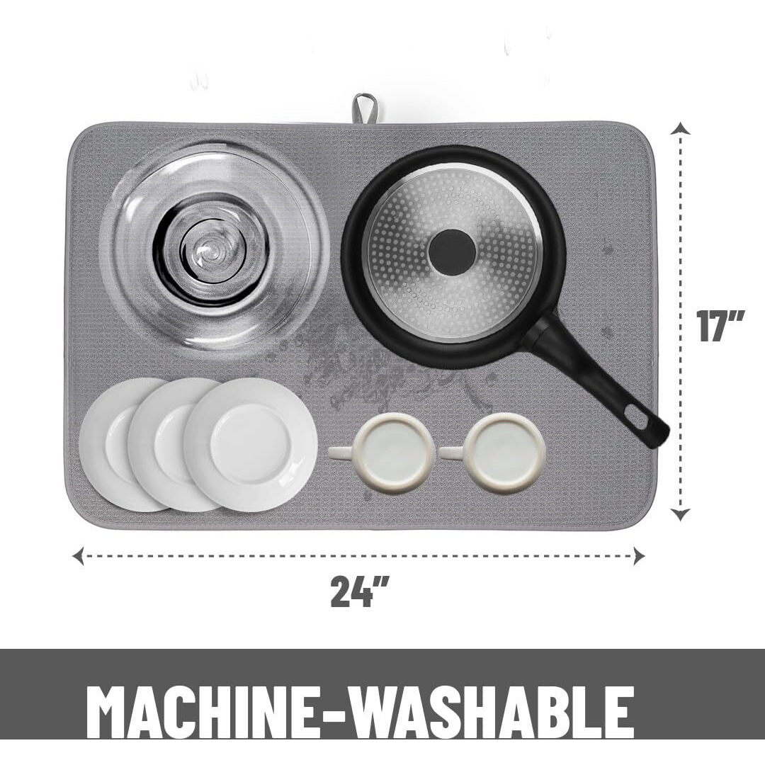 Bellemain Xxl Dish Mat Microfiber Dish Drying Mat, Super Absorbent (Grey, 17"" X 24"")