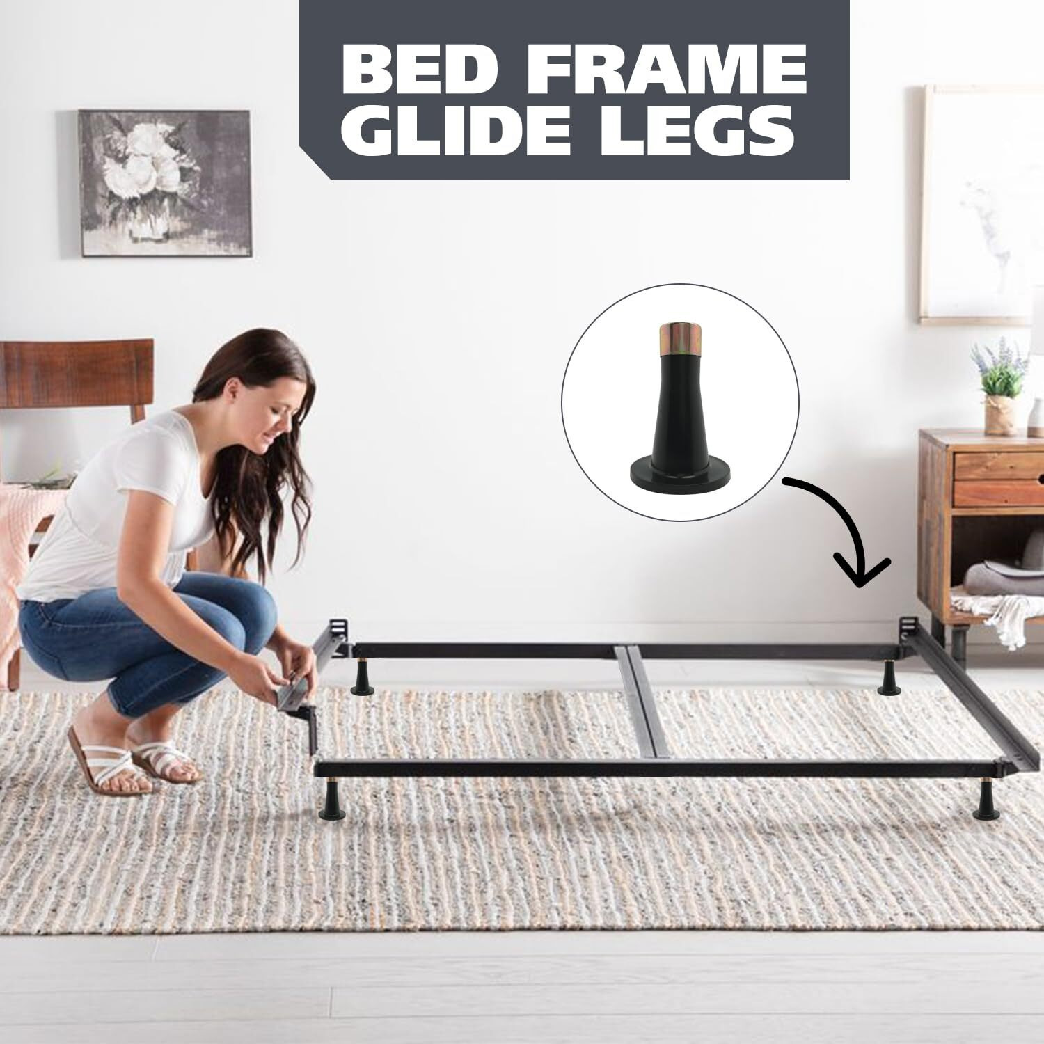 Kings Brand Furniture - Plastic Bed Frame Glide Legs - Bed Frame Leg Feet To Replacement Wheels - Set Of 6