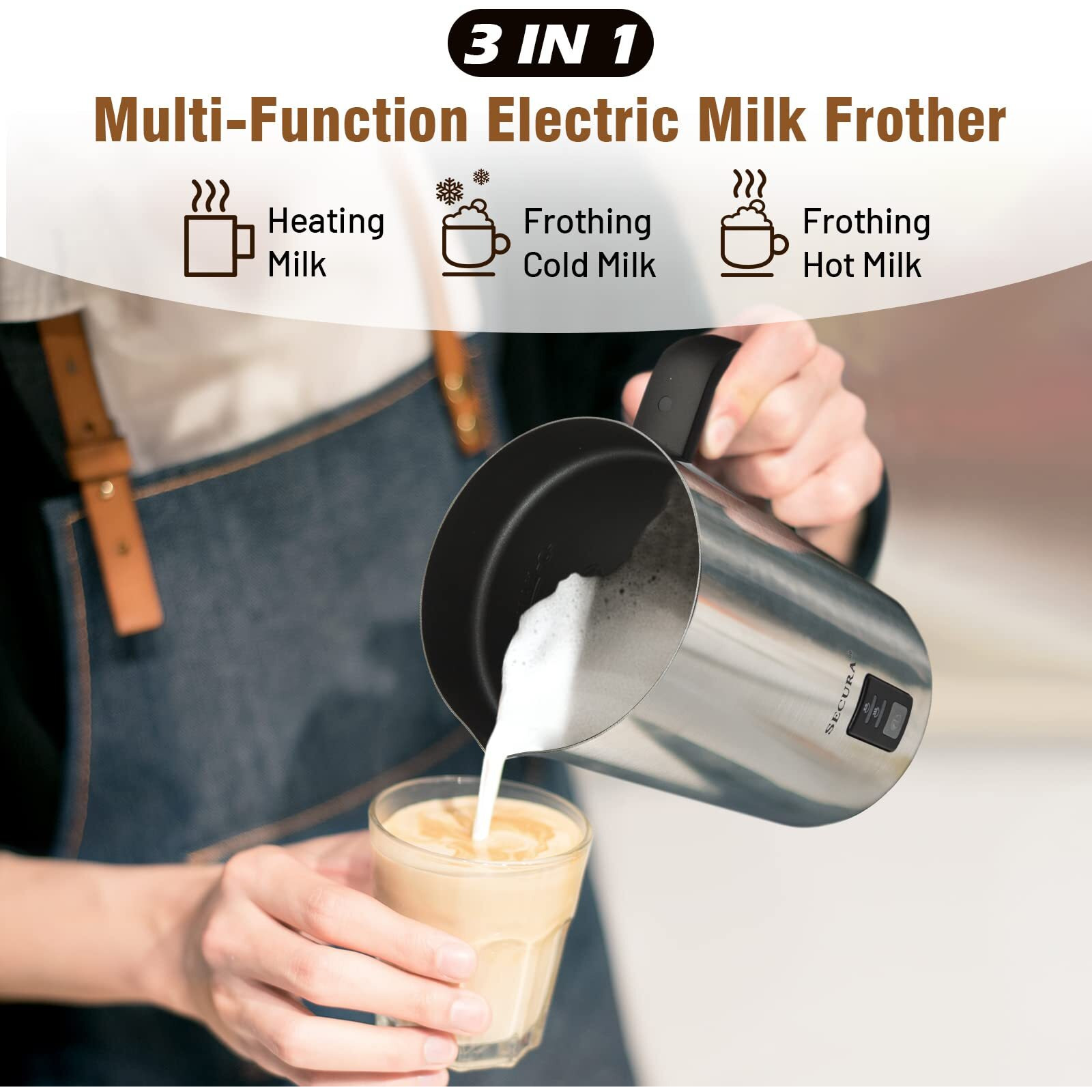 Secura Milk Frother, Electric Milk Steamer Stainless Steel, 8.4Oz/250Ml Automatic Hot And Cold Foam Maker And Milk Warmer For Latte, Cappuccinos, Macchiato, 120V