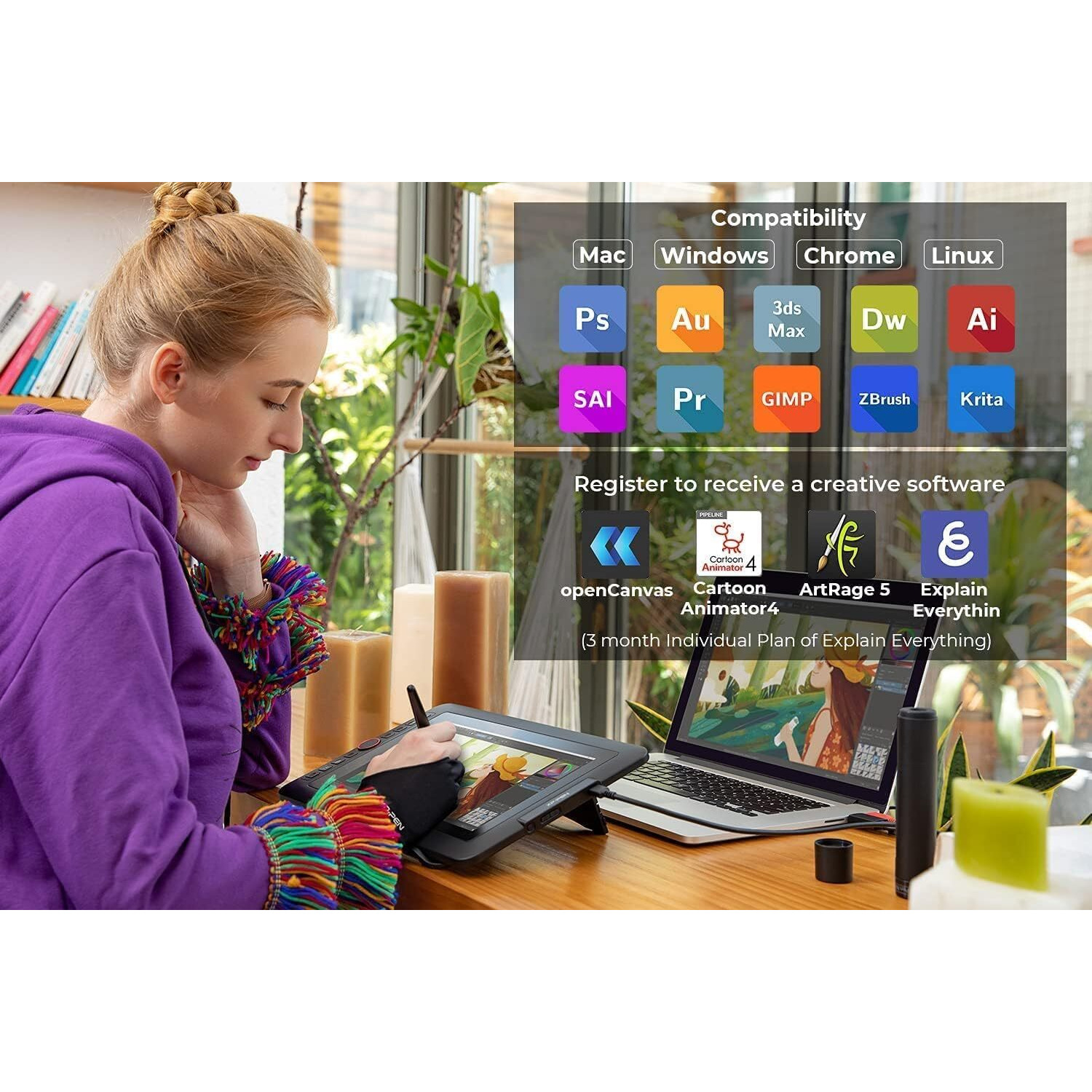 Xp-Pen Artist12 11.6 Inch Fhd Drawing Monitor Pen Display Graphic Monitor With Pn06 Battery-Free Multi-Function Pen Holder And Glove 8192 Pressure Sensitivity