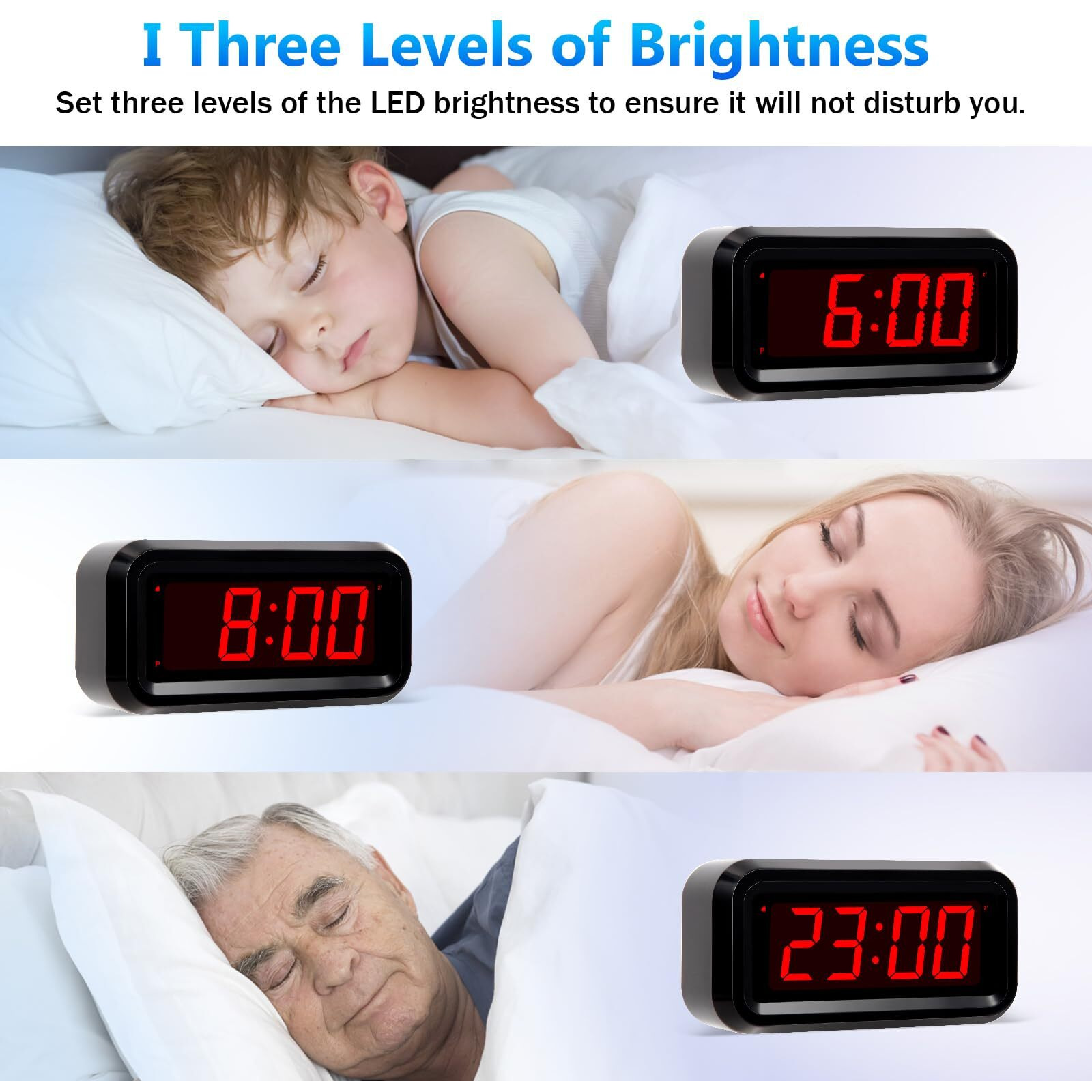 Timegyro Digital Alarm Clock Battery Operated With Led Display For Bedrooms, Long Battery Life For 12 Months, 3 Brightness Adjustable, 12/24 Hour, Snooze, Black Case With Red Digits
