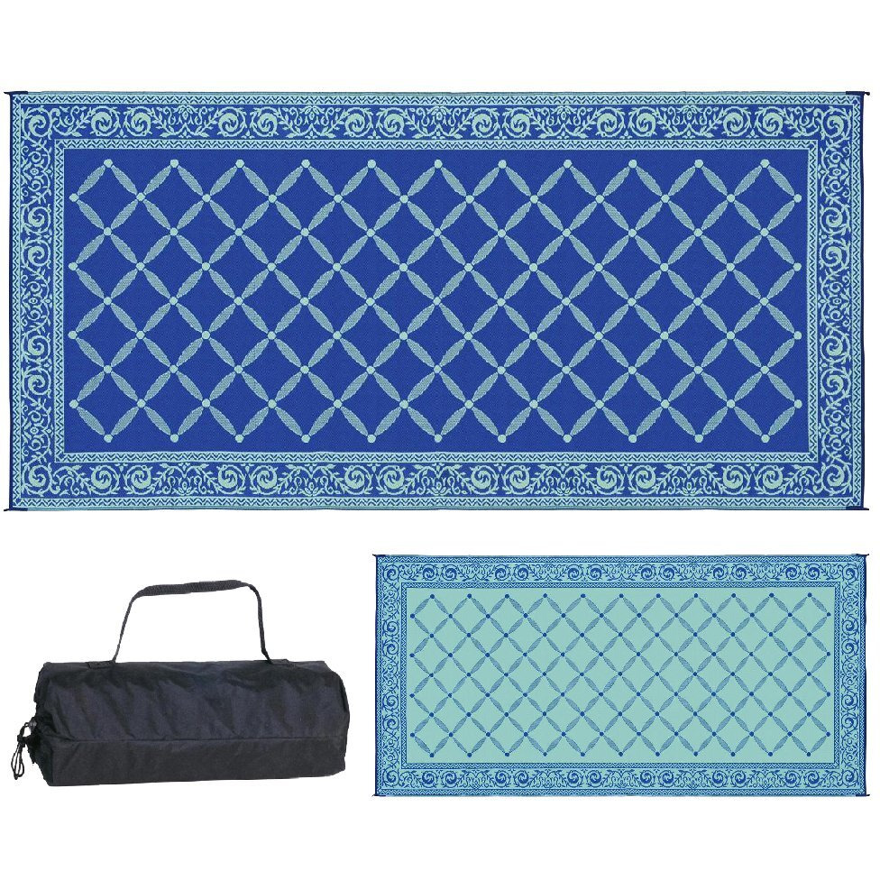 Stylish Camping 119183 9-Feet By 18-Feet Reversible Mat, Plastic Straw Rug, Large Floor Mat For Outdoors, Rv, Patio, Backyard, Picnic, Beach, Camping (Blue/Light-Green)