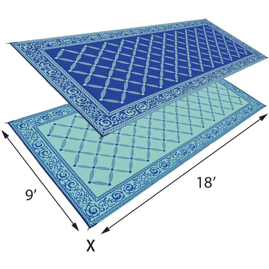 Stylish Camping 119183 9-Feet By 18-Feet Reversible Mat, Plastic Straw Rug, Large Floor Mat For Outdoors, Rv, Patio, Backyard, Picnic, Beach, Camping (Blue/Light-Green)