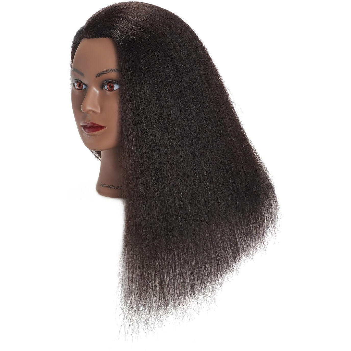 Traininghead 100% Real Hair Mannequin Head Training Head Cosmetology Doll Head Manikin Practice Head Hairdresser With Free Clamp Holder Female (Black Hair A)