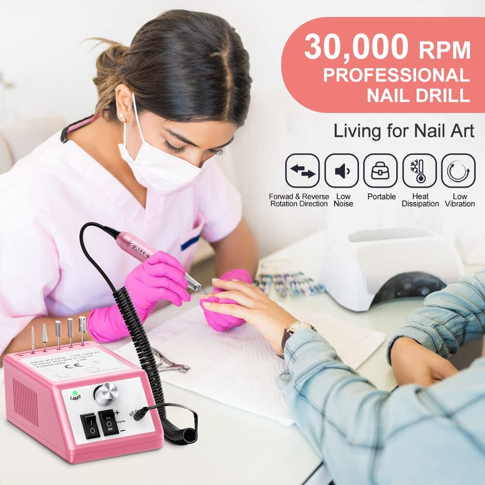 Professional Nail Drill Machine 30000 Rpm Efile Electric Nail Filer Kit For Finger Toe Nails, Acrylic Gel Nails, Manicure Pedicure Drill With 6Pcs Nail Bits, 106Pcs Sanding Bands - Pink