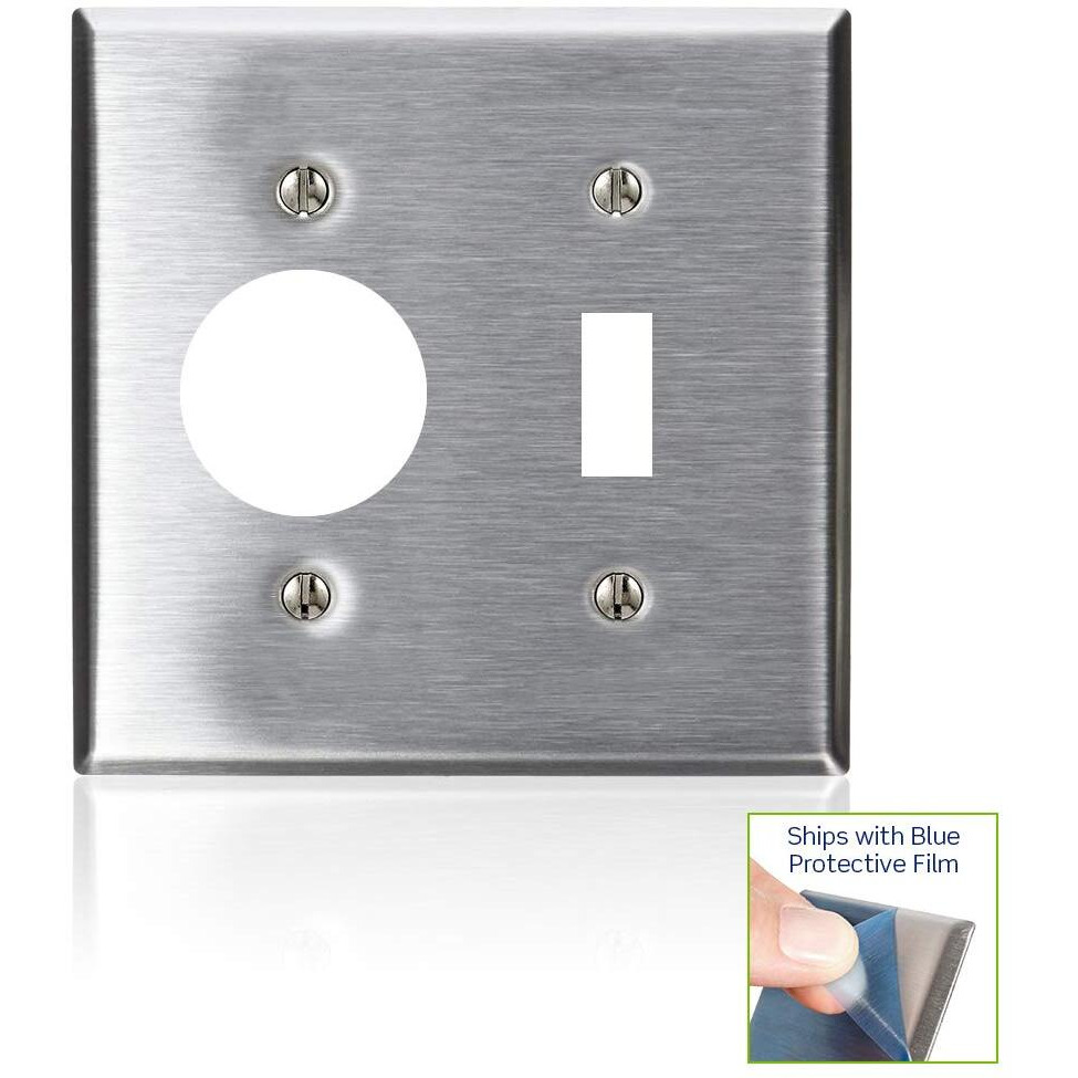 Leviton 84007 2-Gang 1-Toggle 1-Single 1.406-Inch Diameter, Device Combination Wallplate, Device Mount, Stainless Steel
