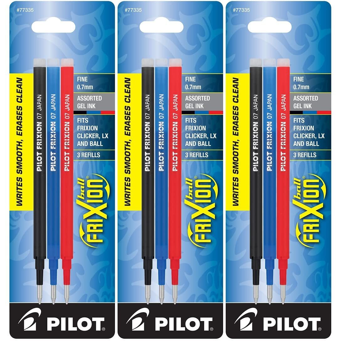 Pilot Gel Ink Refills For Frixion Erasable Gel Ink Pen, Fine Point, Assorted Ink, Pack Of 9 (77335)