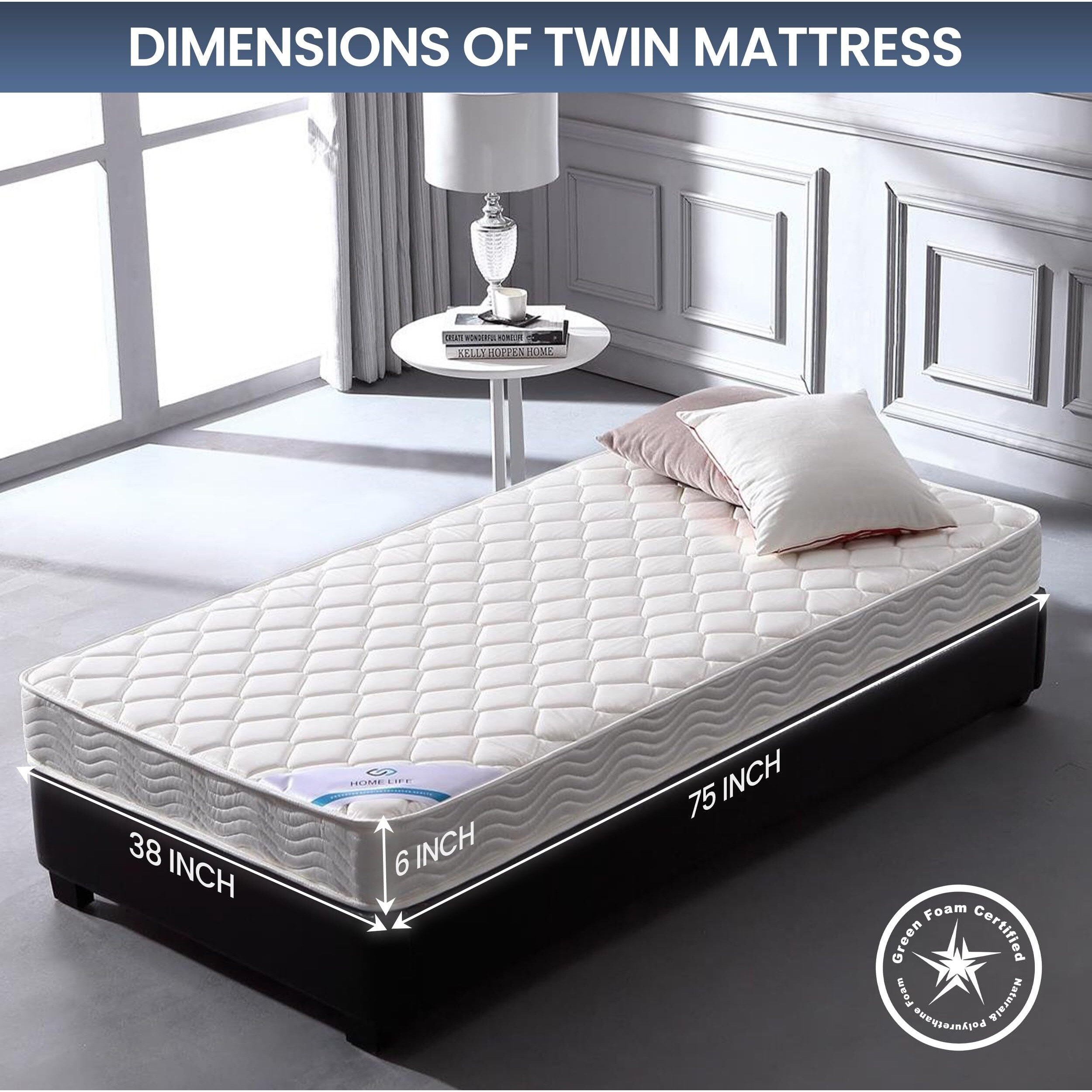Home Life 6 Inch Twin Bed Mattress - Hybrid Euro Top Comfort Sleep - Eco-Friendly, Breathable Innerspring Twin Size Mattress