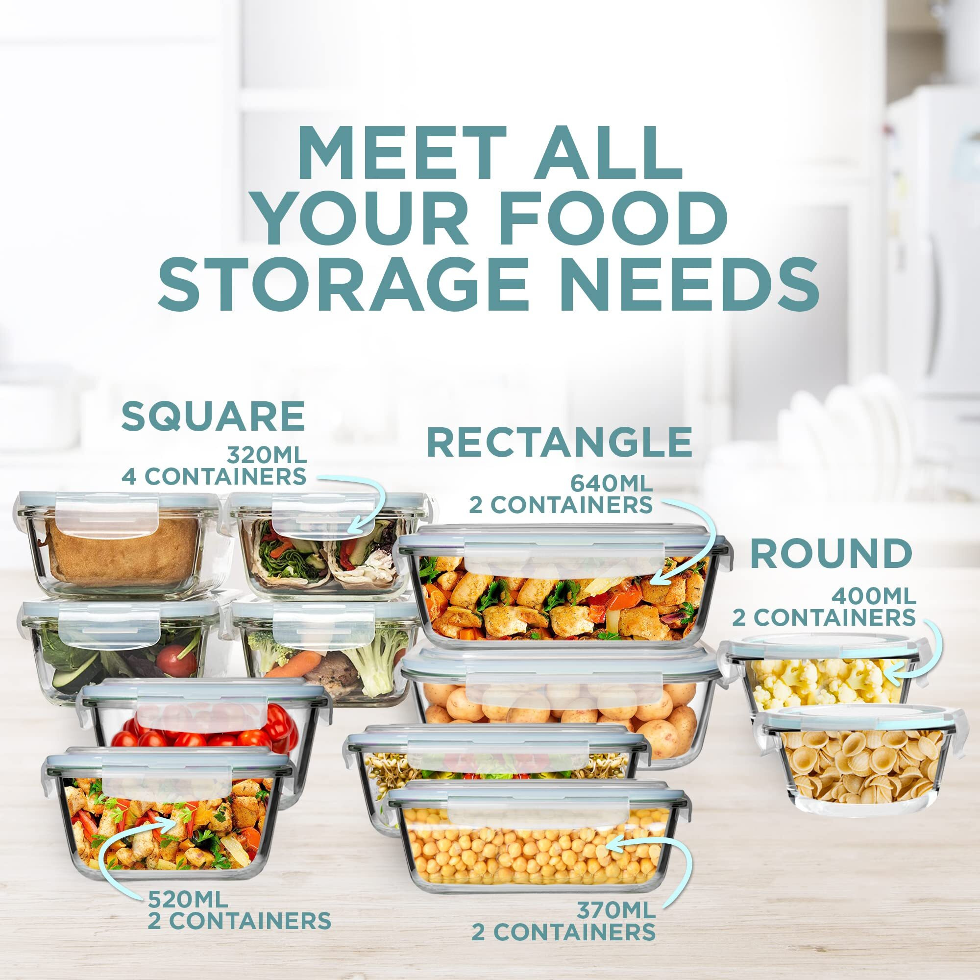 24 Pc Airtight Glass Food Storage Containers - Glass Meal Prep Containers - Freezer To Oven Safe - Steam Release Valve Bpa/Pvc Free - Airtight Glass Bento Boxes - Leak Proof (12 Lids & 12 Containers)