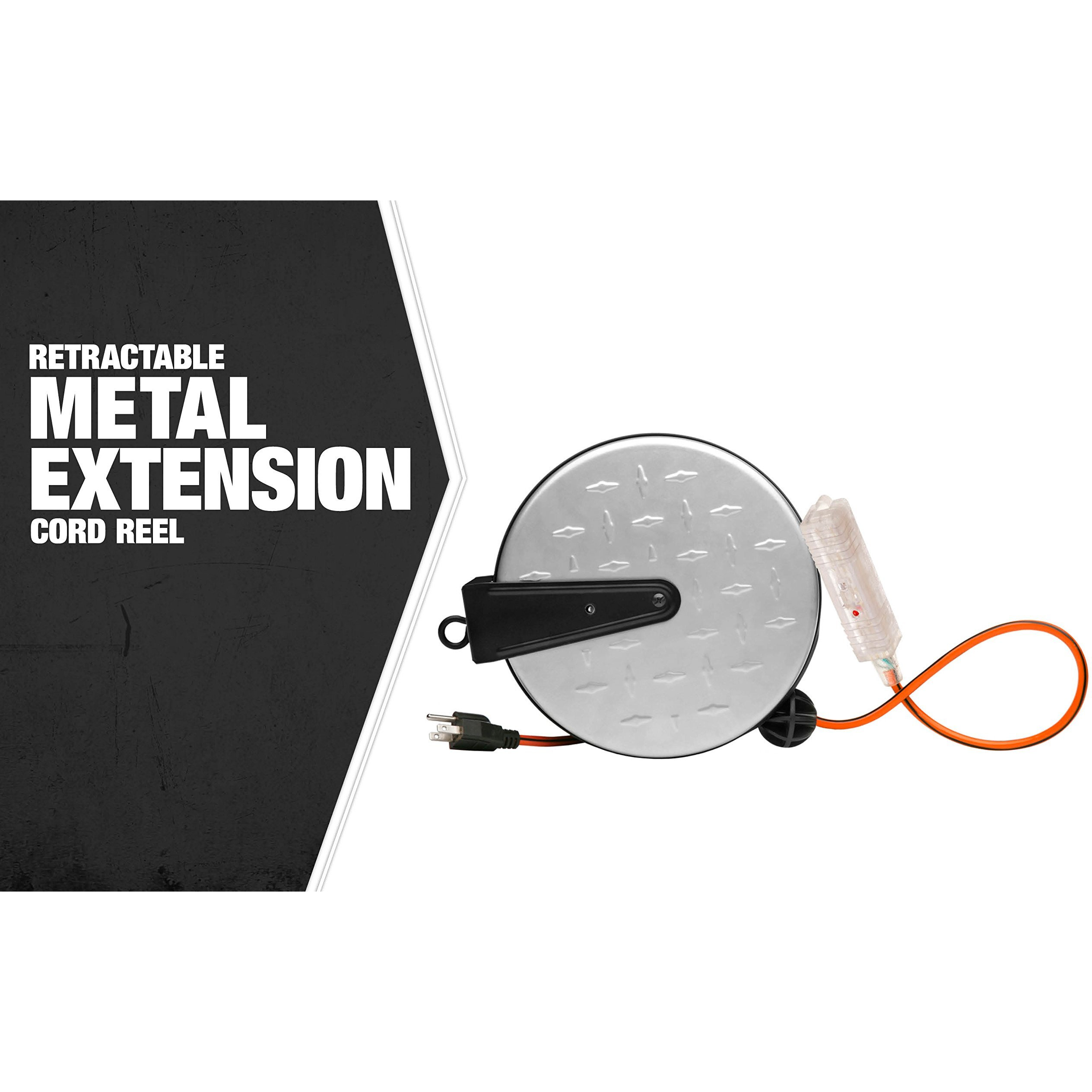 Designers Edge E215 Metal Extension Cord Reel With Diamond Plate 30-Foot