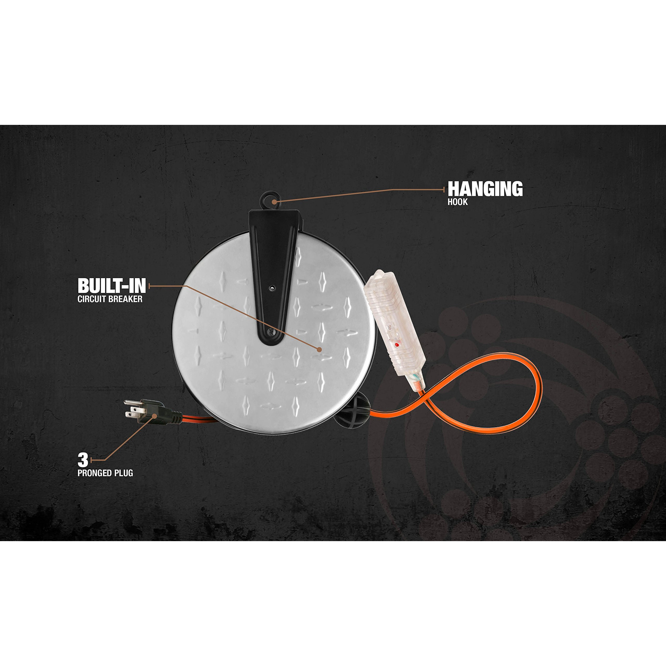 Designers Edge E215 Metal Extension Cord Reel With Diamond Plate 30-Foot