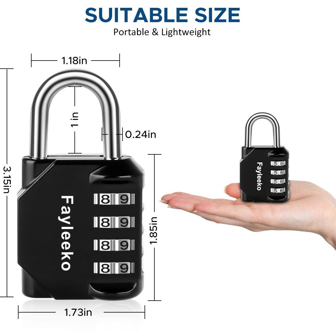 Fayleeko Combination Lock, 4 Digit Padlock For School Gym Sports Locker, Fence, Toolbox, Case, Hasp Cabinet Storage (2 Pack, Black)