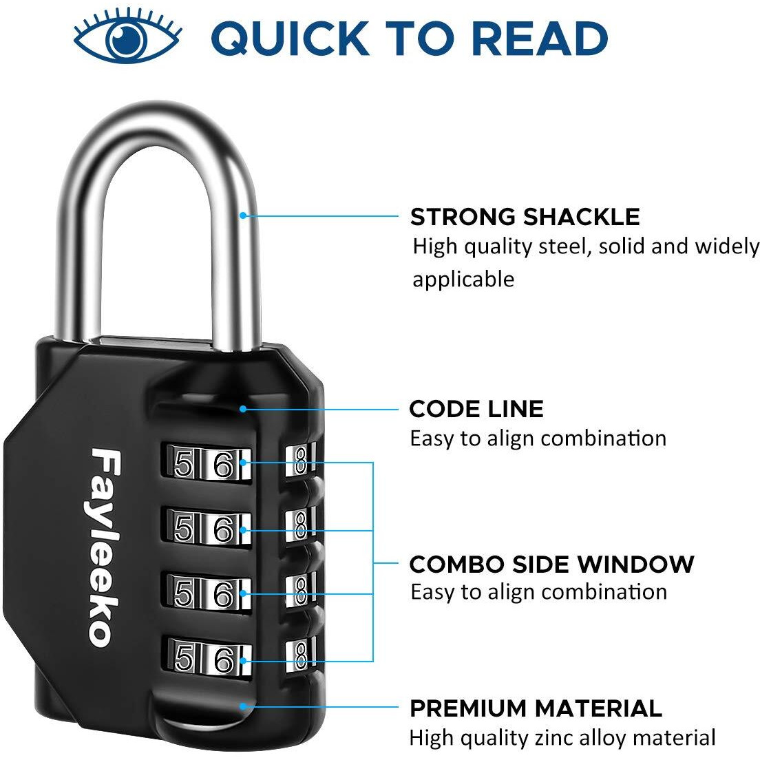 Fayleeko Combination Lock, 4 Digit Padlock For School Gym Sports Locker, Fence, Toolbox, Case, Hasp Cabinet Storage (2 Pack, Black)