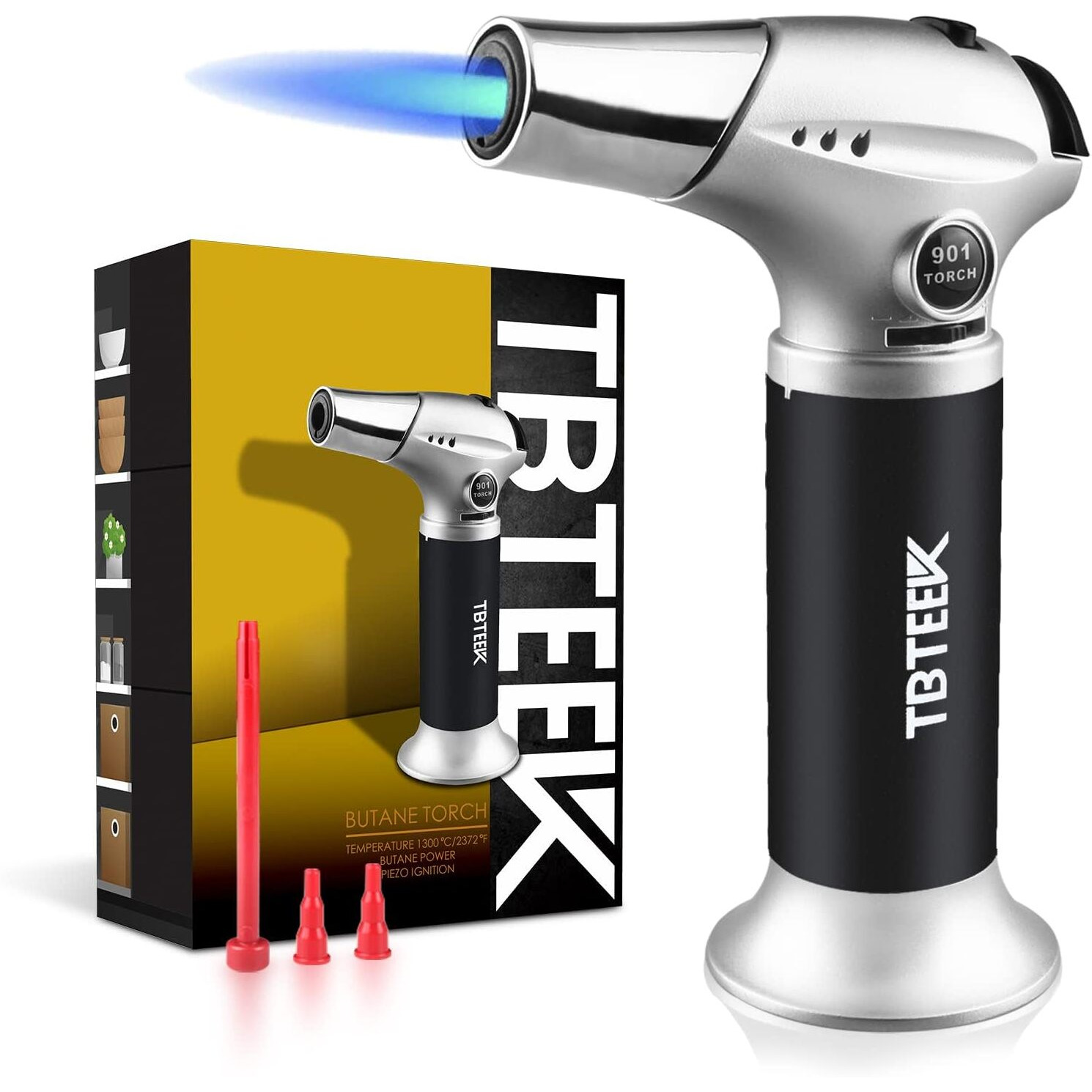 Tbteek Butane Torch, Kitchen Torch Cooking Torch With Safety Lock & Adjustable Flame For Cooking, Bbq, Baking, Brulee, Creme, Diy Soldering(Butane Not Included)
