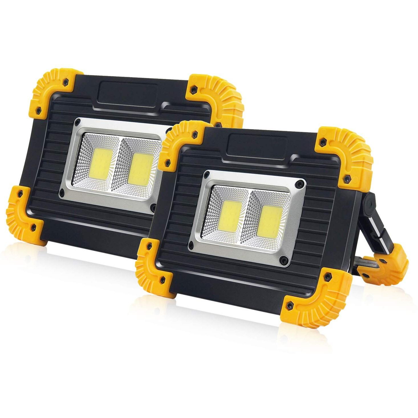 Rechargeable Led Work Light,Fosfis 1500Lm Super Bright Waterproof Portable Cob Work Lights With Stand Built-In Power Bank Indoor Outdoor Job Site Lights (L812Y-2Pack)