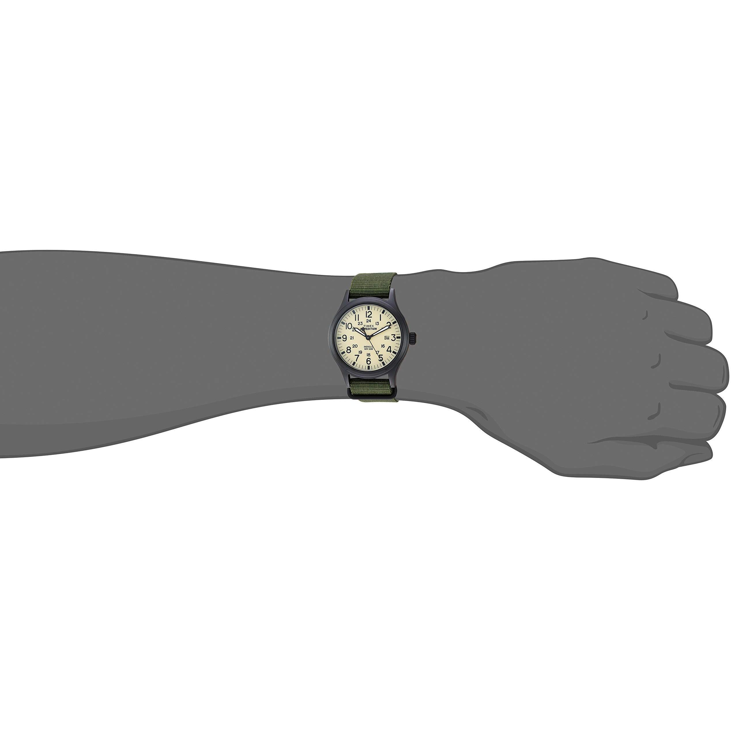 Timex Men's Expedition Scout 40Mm Watch - Black Case Cream Dial With Green Fabric Strap