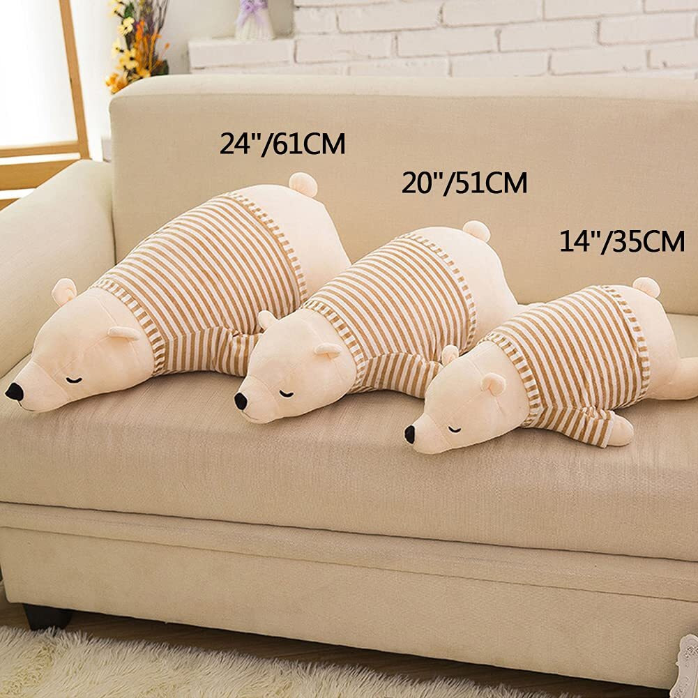 Mmttao Stuffed Polar Bear Animal Plush Toy 24 Inch Large White Sleeping Bear Animal Stuff Soft Plushies Cute Dolls Collection Huggable Throw Pillow Cushion Gifts For Kids Children Boys Girls, 24Inches