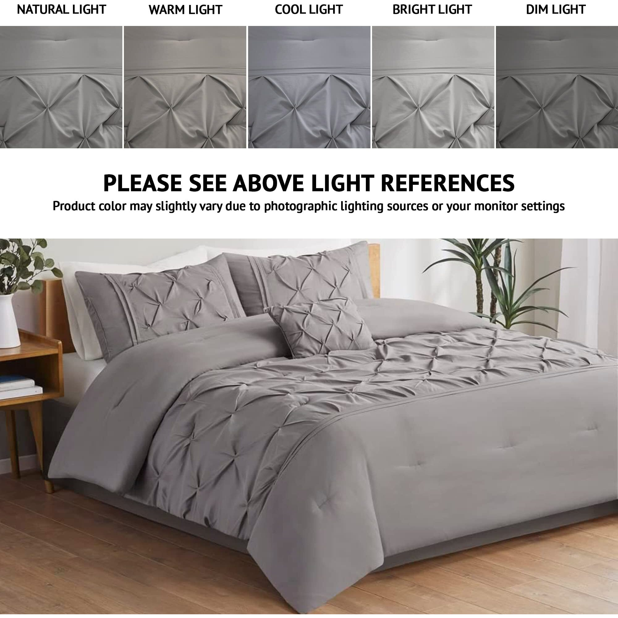 Comfort Spaces Cavoy Comforter Set - Luxe Diamond Tufting, All Season Bedding, Matching Bed Skirt, Decorative Pillows, King, Faux Silk Gray 5 Piece