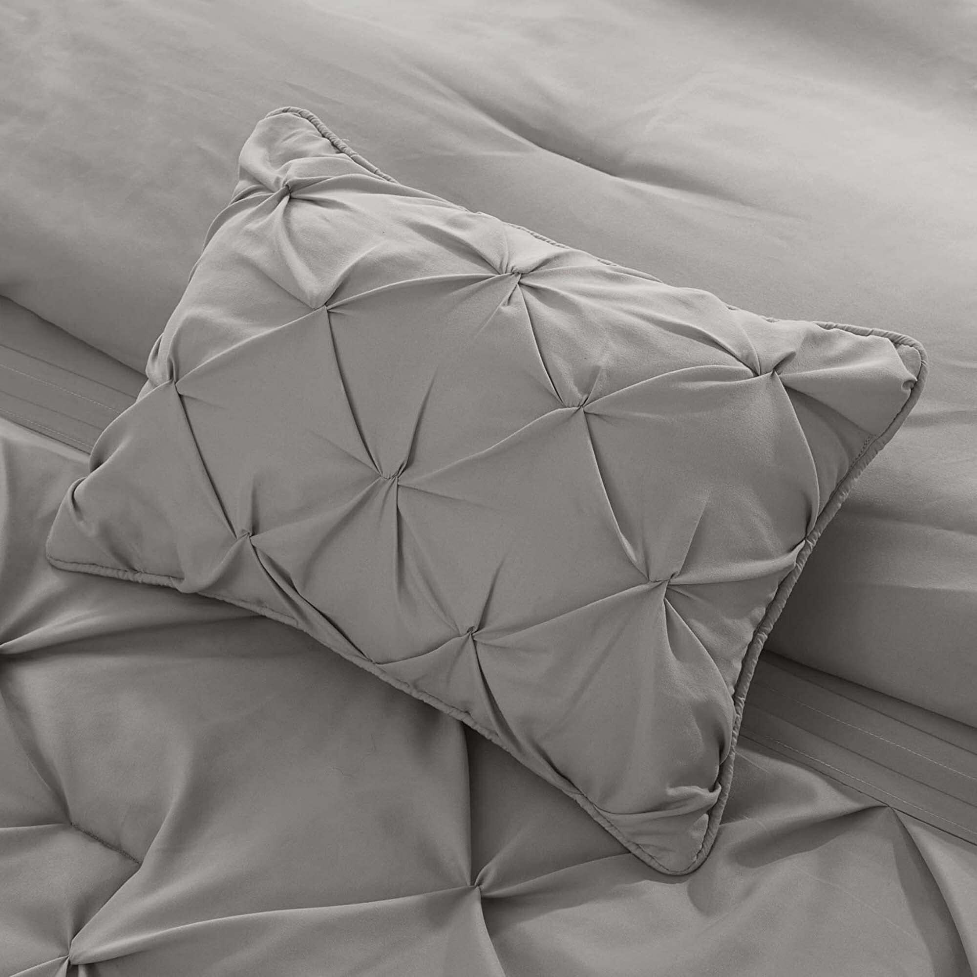 Comfort Spaces Cavoy Comforter Set - Luxe Diamond Tufting, All Season Bedding, Matching Bed Skirt, Decorative Pillows, King, Faux Silk Gray 5 Piece