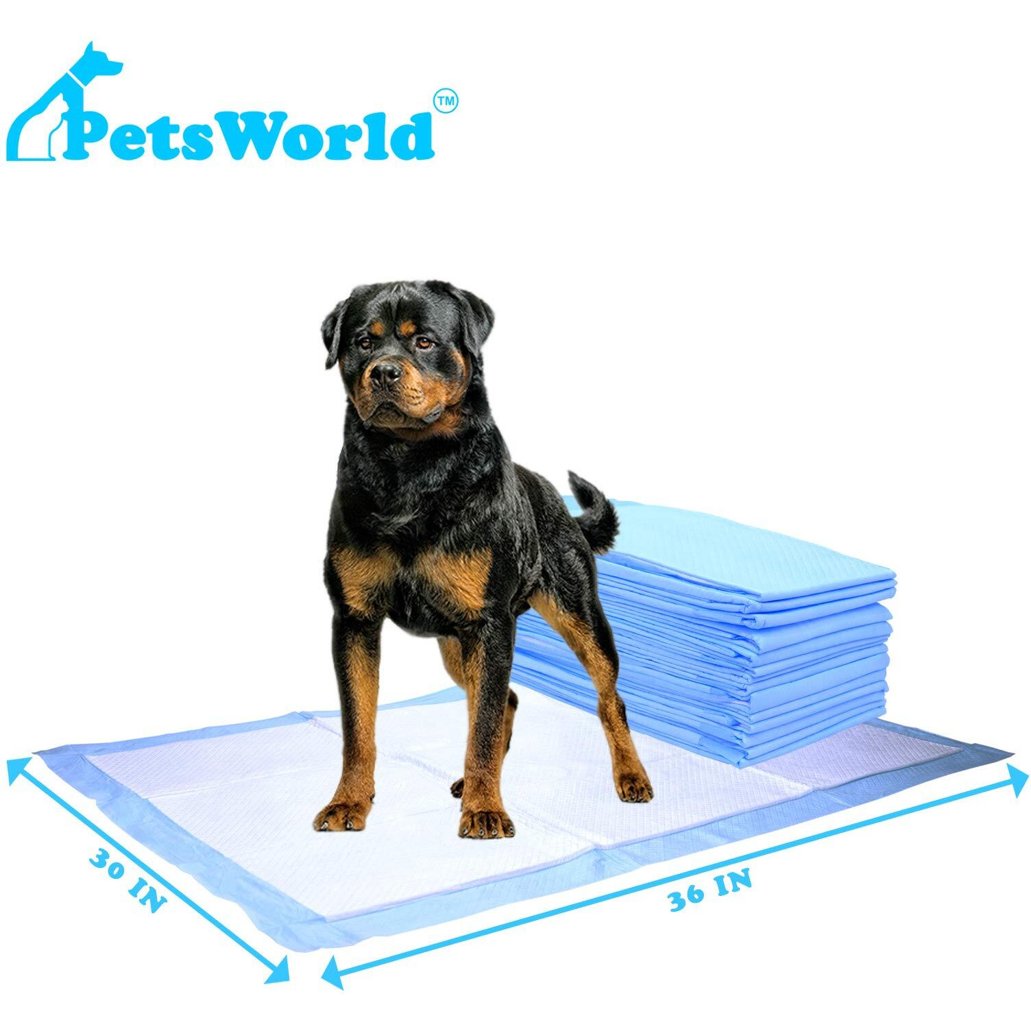 Petsworld Extra Large Potty Pads For Dogs, Odor Eliminating 30"" X 36"", 50 Count Pee Pads For Pets, Gigantic Xl Dog Pads, 5 Layer Ultra Absorbent Technology, Leak Proof Training Pads For Dogs & Cats