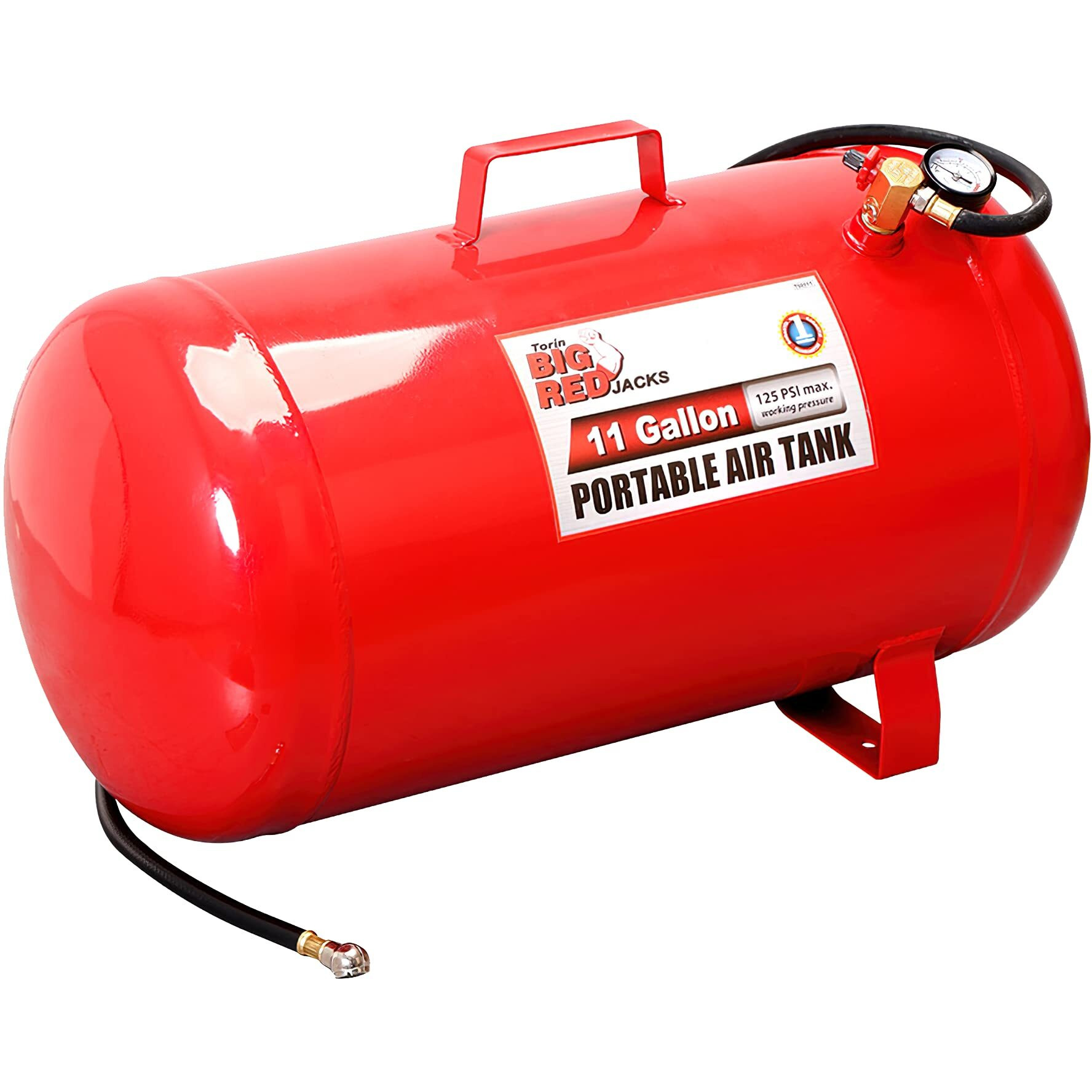 Big Red T88011 Torin Portable Horizontal Air Tank With 50"" Hose, 11 Gallon Capacity, Red
