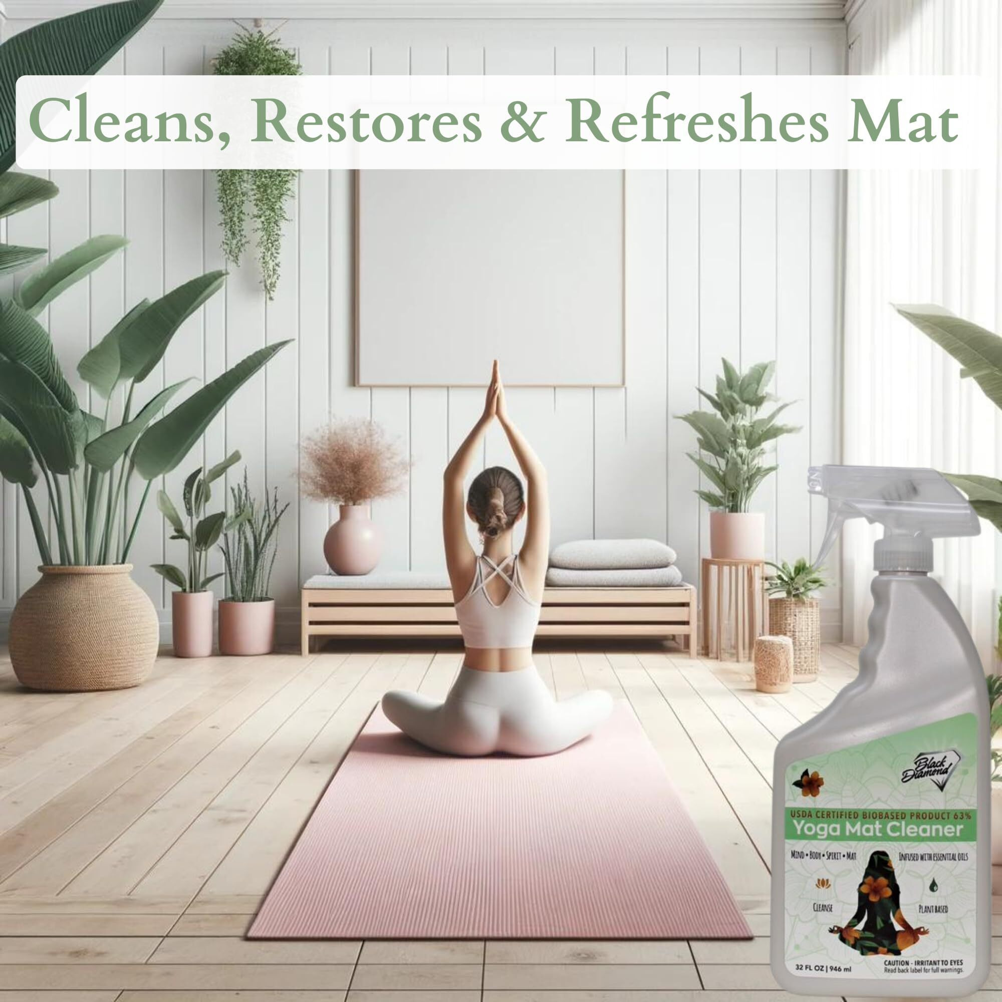Black Diamond Stoneworks Yoga Mat Cleaner Usda Certified Biobased- Essential Oils, Safe For All Type Of Materials, Exercise, Pilates, Or Workout Mats. (1-Gallon)
