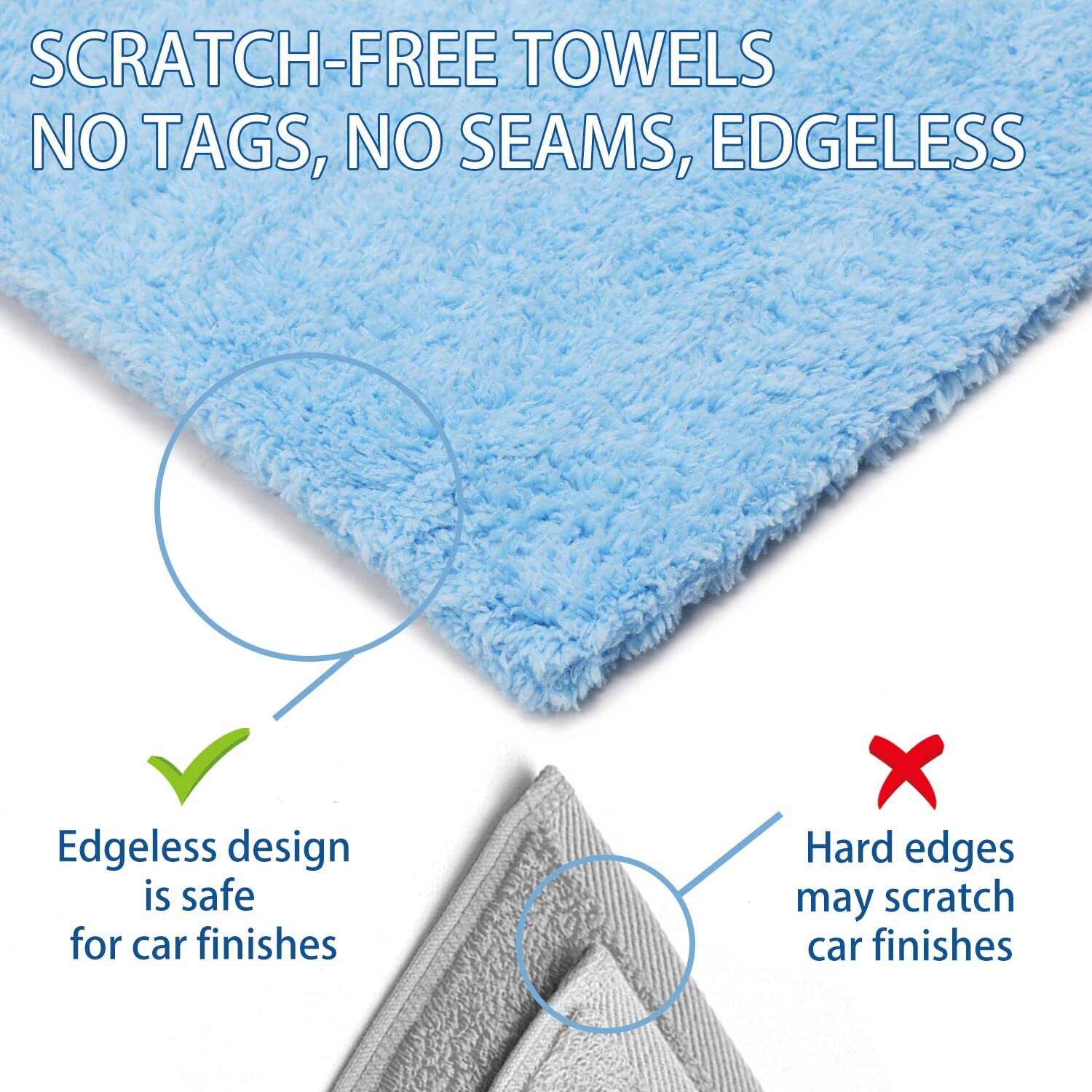 Carcarez Microfiber Towels For Cars, Car Drying Wash Detailing Buffing Polishing Towel With Plush Edgeless Microfiber Cloth, 450 Gsm 16X16 In. Pack Of 6