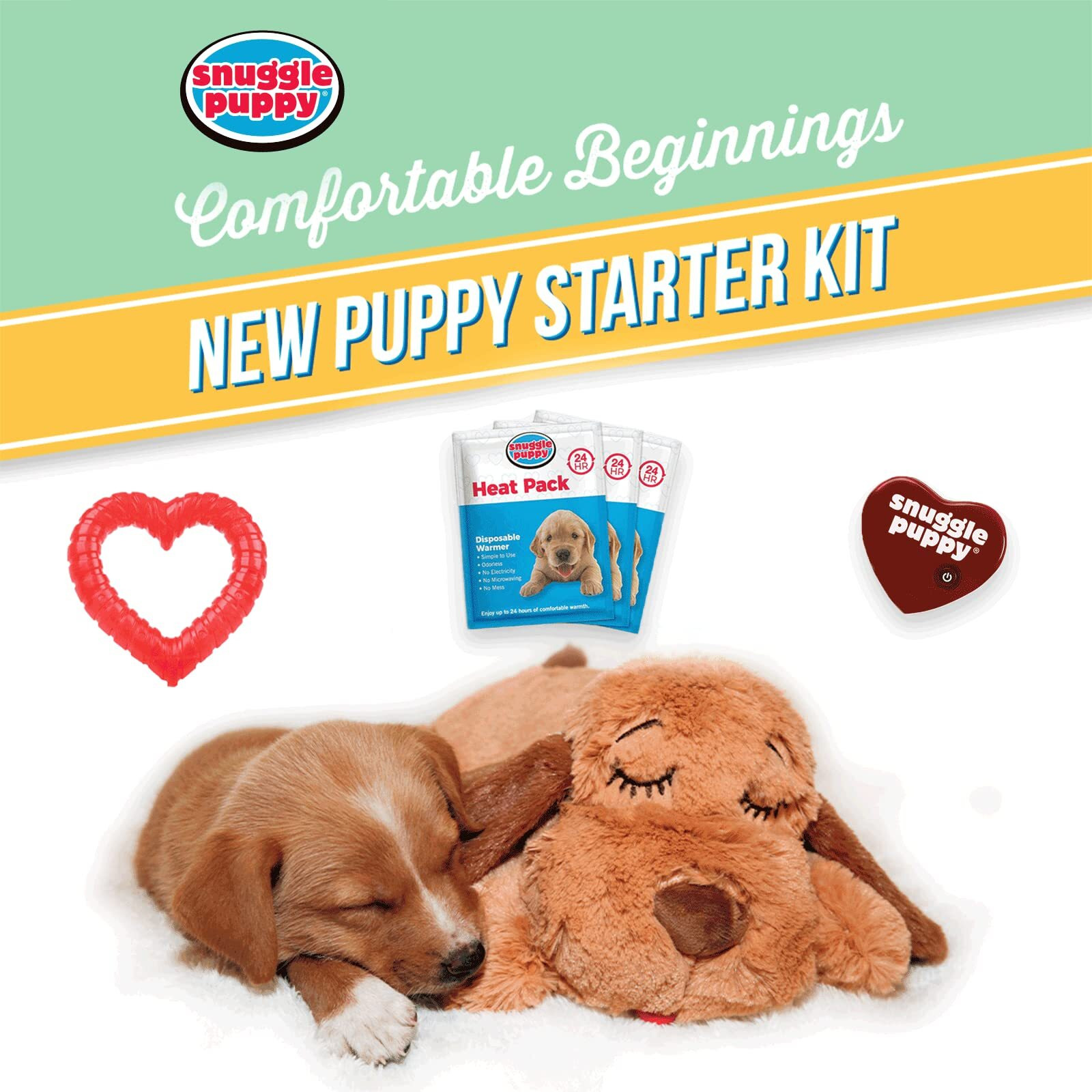 Original Snuggle Puppy Starter Kit With Snuggle Puppy Included. Starter Kit For Anxiety Relief And Calming Aid. Biscuit Coloured Puppy Included And Neutral Toy.