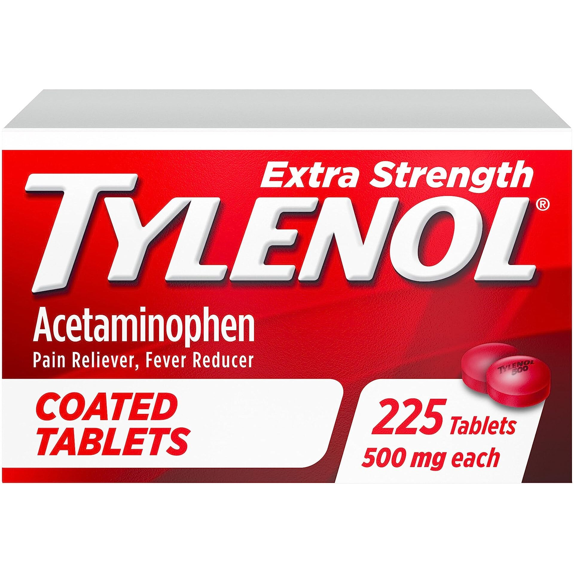 Tylenol Extra Strength Coated Tablets, Acetaminophen Adult Pain Relief & Fever Reducer, 225 Ct