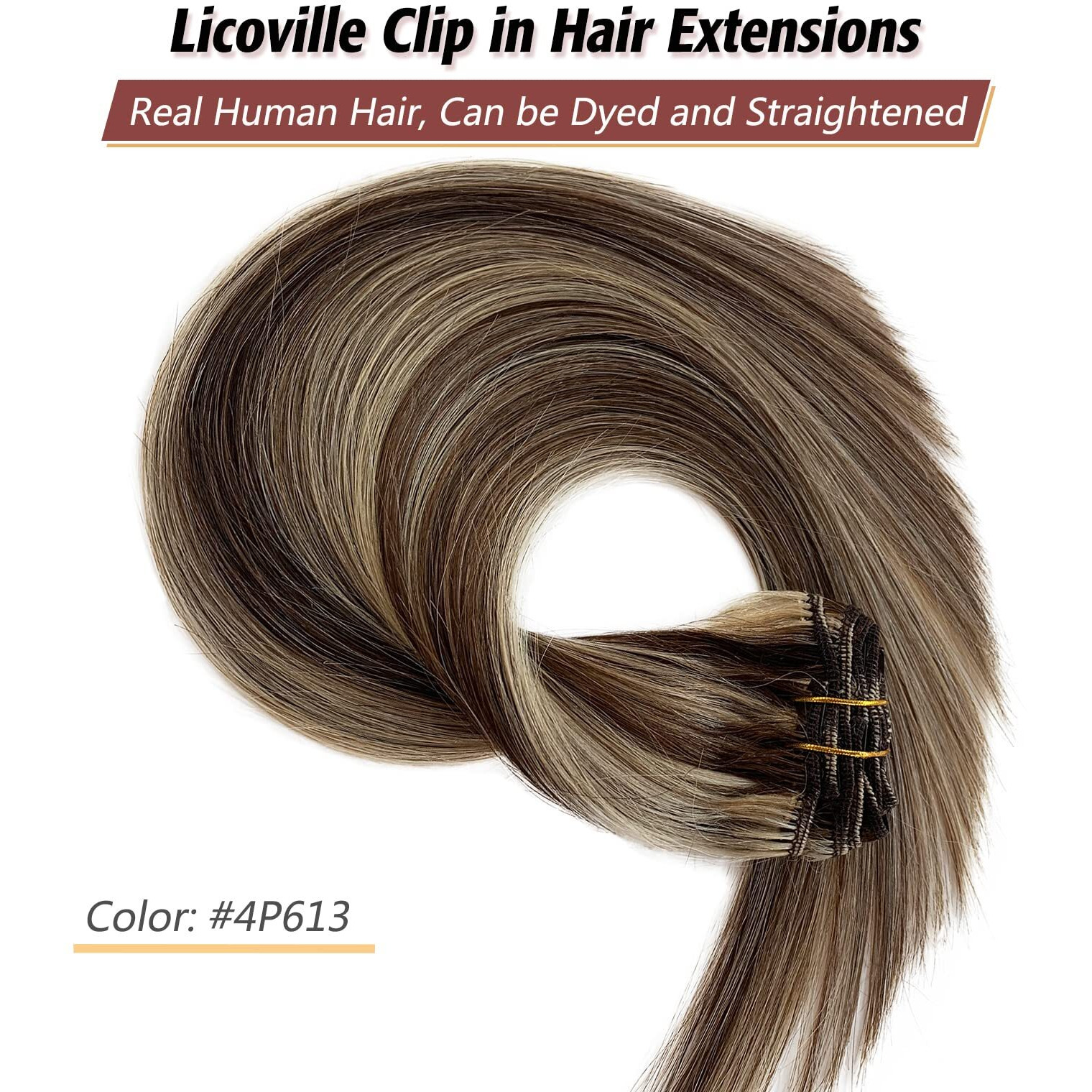 Clip In Hair Extensions Real Human Hair, 15 Inch 7Pc Human Hair Extension Brown And Blonde Highlights Double Weft Clip In Extensions Soft Remy Hair Brown Mix Blonde Clip Ins For Women/Girls