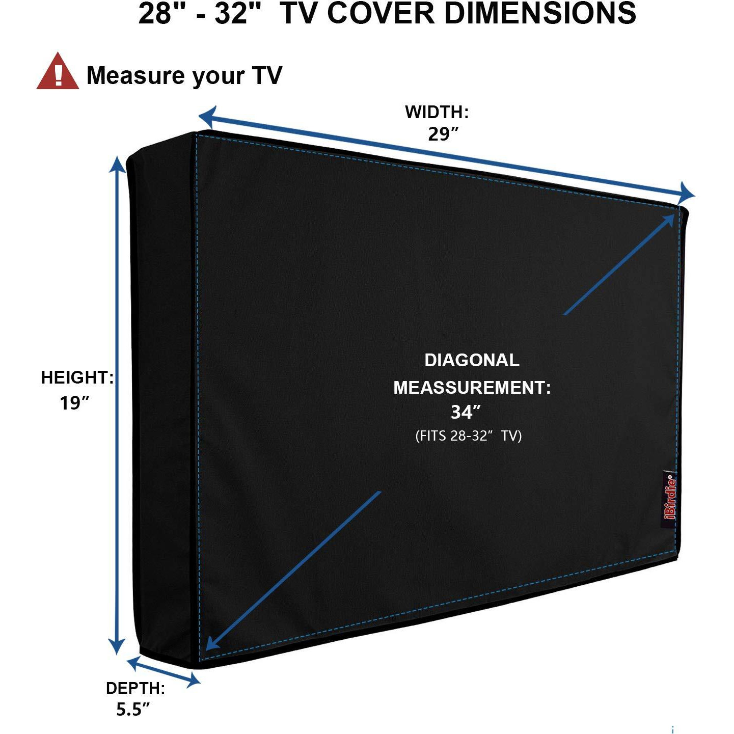 Ibirdie Outdoor Waterproof And Weatherproof Tv Cover For 28 To 32 Inch Outside Flat Screen Tv, Black 600D Thick Fabric Tv Screen Protector With Bottom Cover