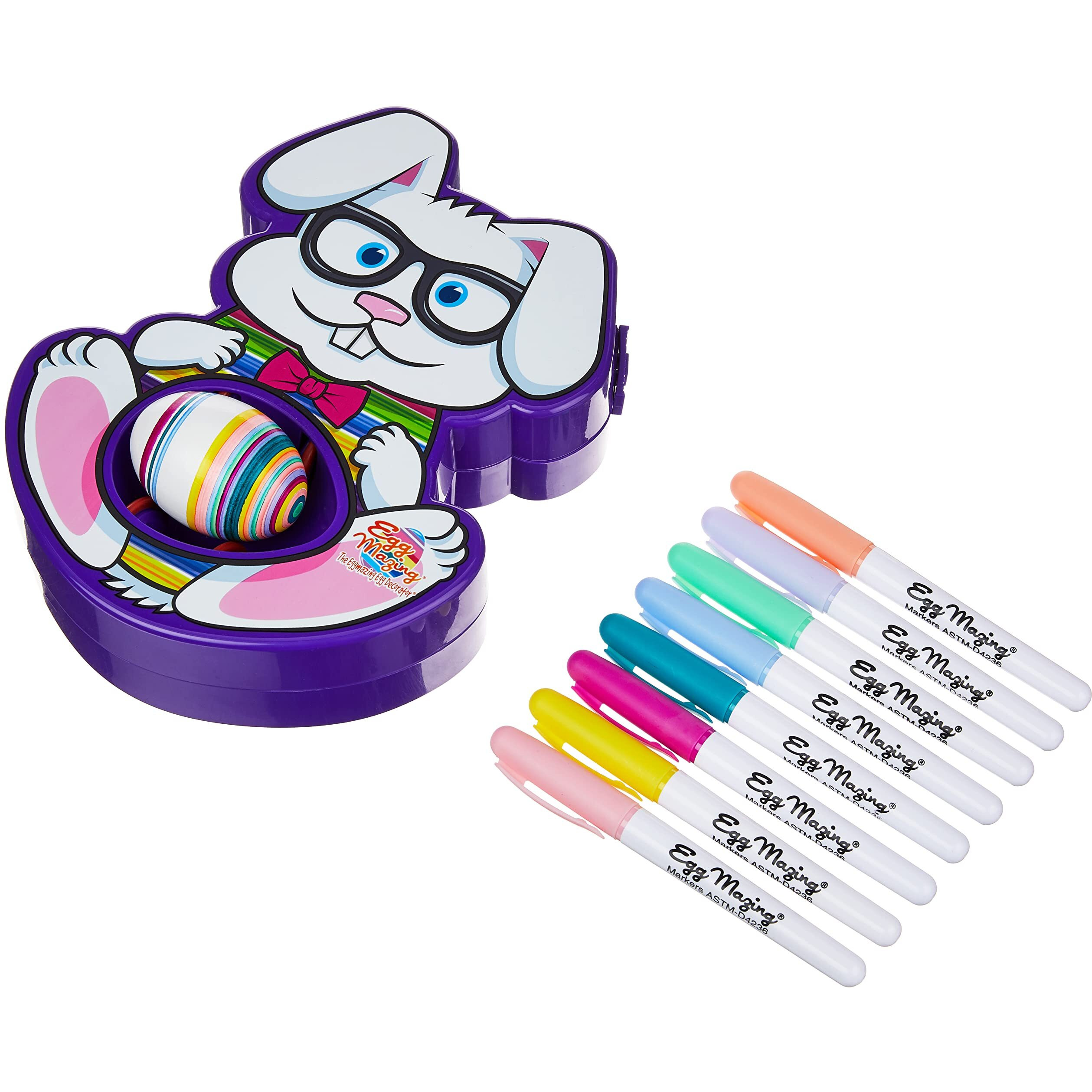 The Eggmazing Easter Egg Decorator Kit - Includes Bunny Egg Decorating Spinner Arts And Crafts Set With 8 Colorful Quick Drying Markers