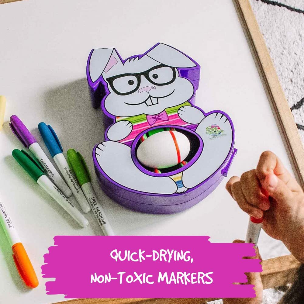 The Eggmazing Easter Egg Decorator Kit - Includes Bunny Egg Decorating Spinner Arts And Crafts Set With 8 Colorful Quick Drying Markers